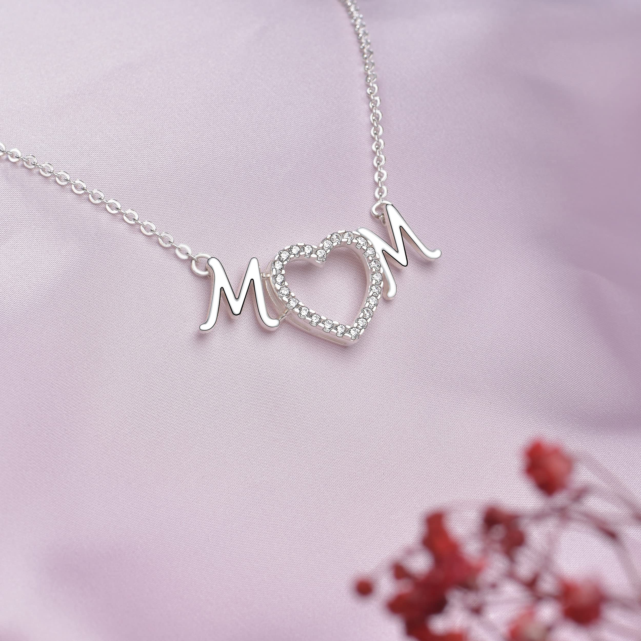 Sterling Silver Mom Necklace for Women - First Mother's Day Gift for New Moms, Grandma & Daughter | Elegant Jewelry for Everyday Wear & Special Occasions