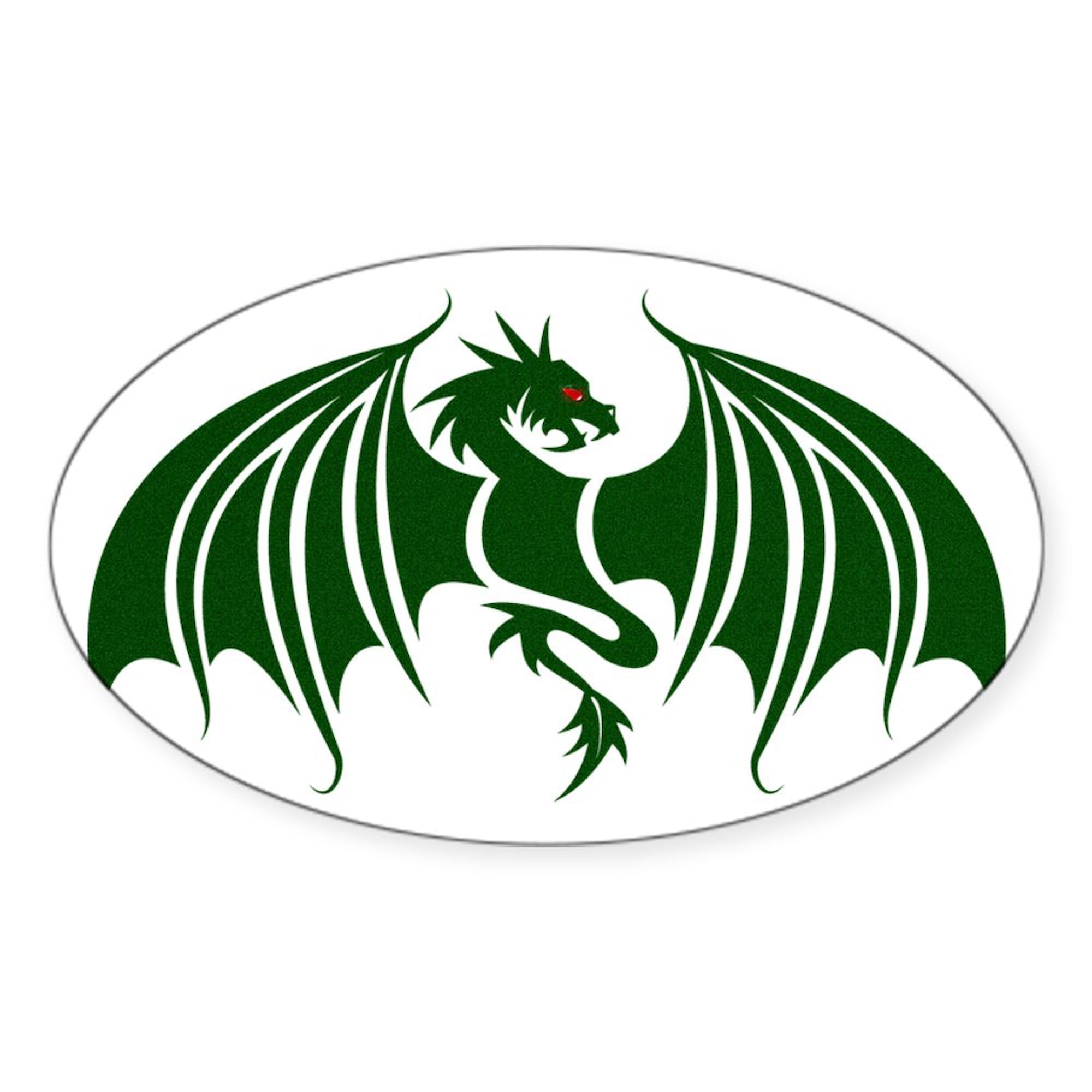 Green Dragon Car Sticker - Oval Bumper Decal for Cars & Laptops