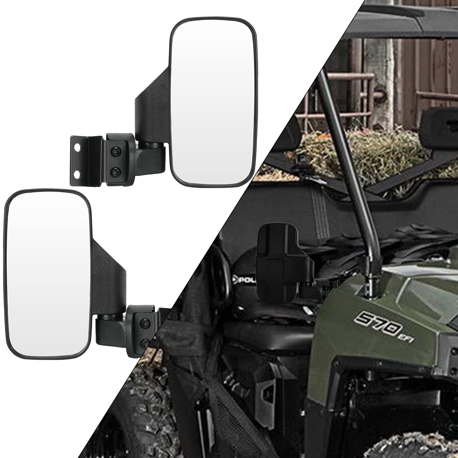 SUNPIE UTV Side View Mirrors - Compatible with Polaris Ranger 500 570 900 (2015-2024), Pro-Fit Cab Lock N Ride & Factory Cage Frame, Fits Round Roll Bar - 2 Pack Set for Enhanced Off-Road Visibility & Safety