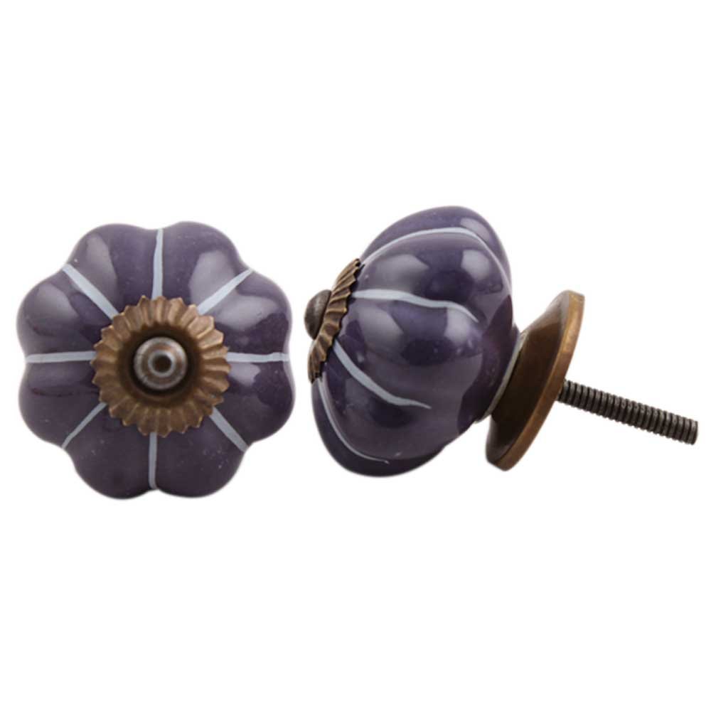 IndianShelf 2-Pack Solid Purple Ceramic Pumpkin Drawer Knobs - Elegant Cabinet & Dresser Pulls for Kitchen, Bathroom, Bedroom Furniture Hardware (Luxury Decorative Door Handles) - Perfect for Halloween, Fall Decor & Home Renovation Projects