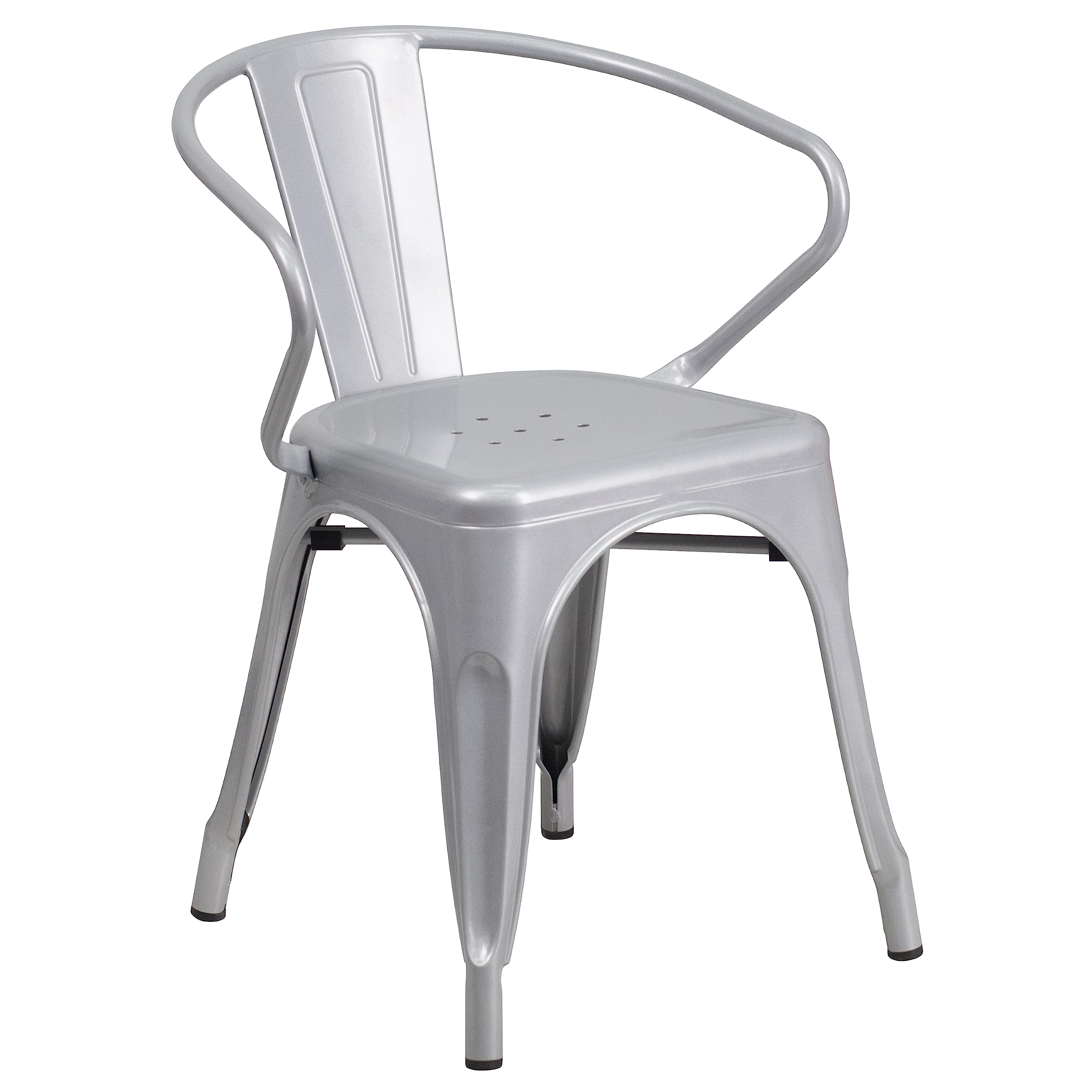 4 Pack Silver Metal Indoor-Outdoor Arm Chairs - Durable Restaurant & Cafe Furniture for Dining, Patio, Garden and Outdoor Seating