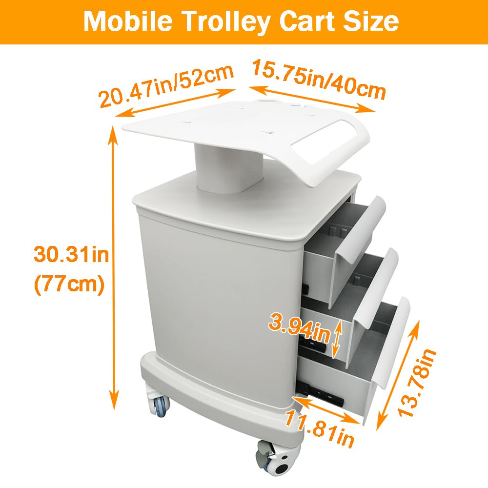 INTBUYING Portable Ultrasound Scanner Trolley Cart - 3-Drawer ABS Mobile Utility Cart with Wheels for Hospital, Clinic & Beauty Salon | Ideal for Medical Equipment Storage & Beauty Tool Organization