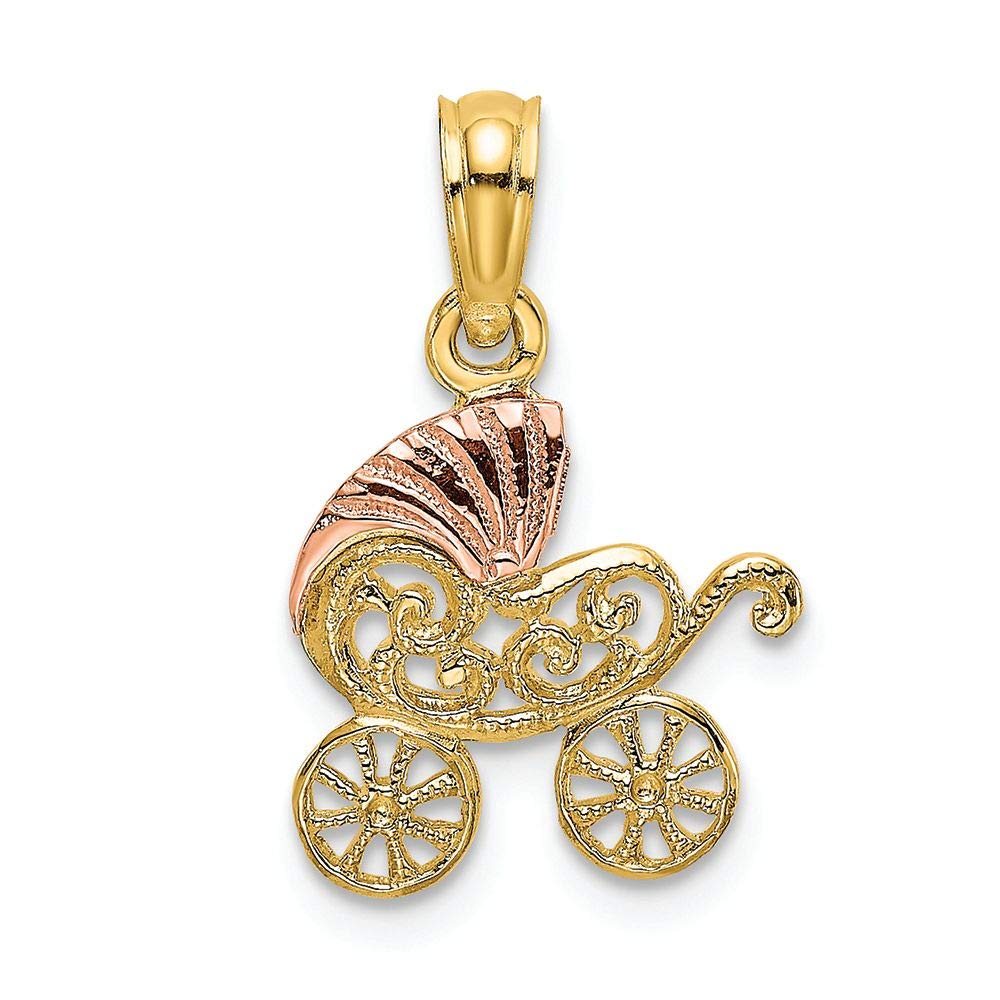 14K Two-Tone Gold Stroller Charm with Pink Visor - Elegant Baby Shower Gift & Stroller Accessory for Newborns - Perfect for Baby Showers, Christenings, and First Birthdays