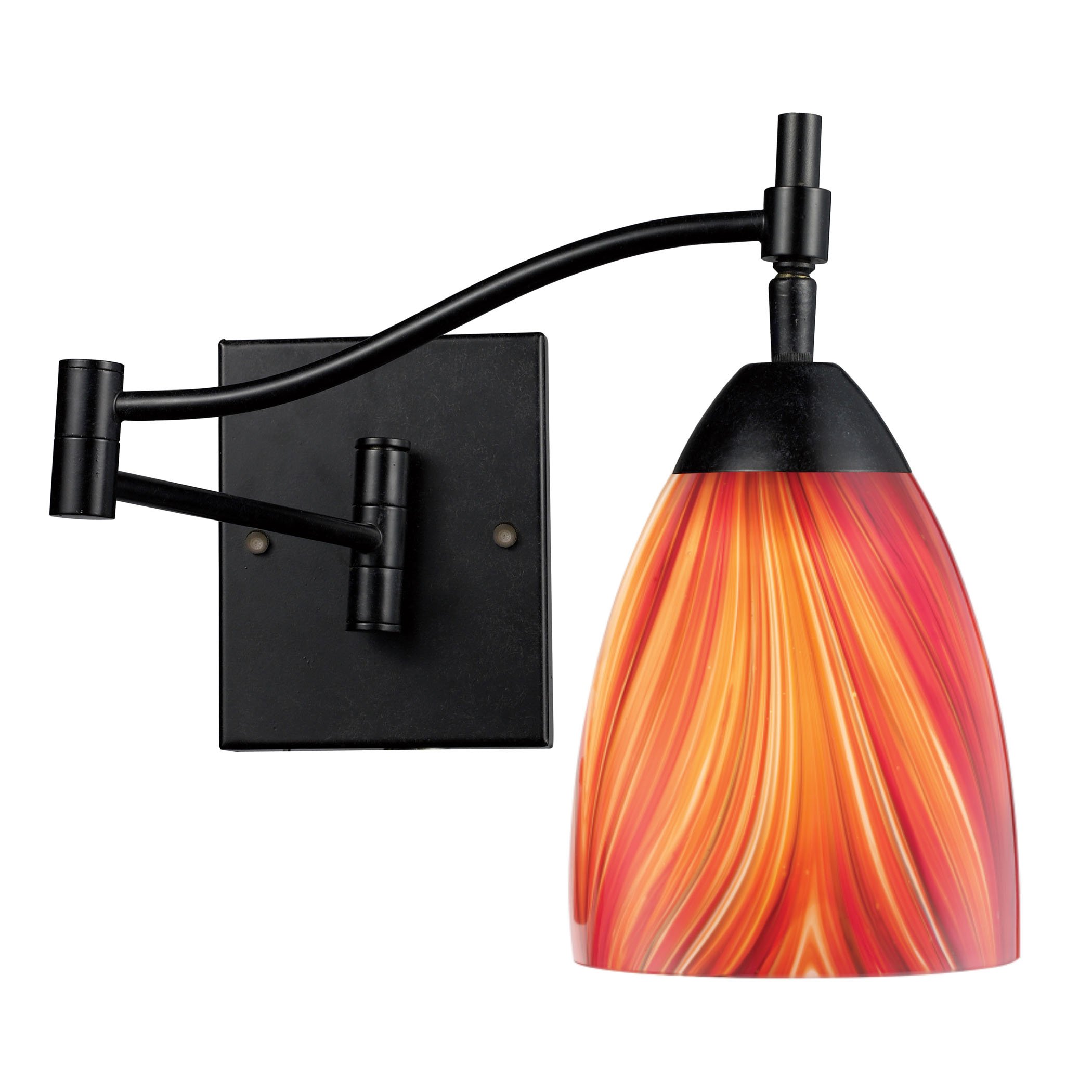 Celina 1-Light Swing Arm Wall Sconce - Dark Rust Finish with Multi-Colored Glass Shade - Perfect for Bedroom, Living Room & Hallway Lighting