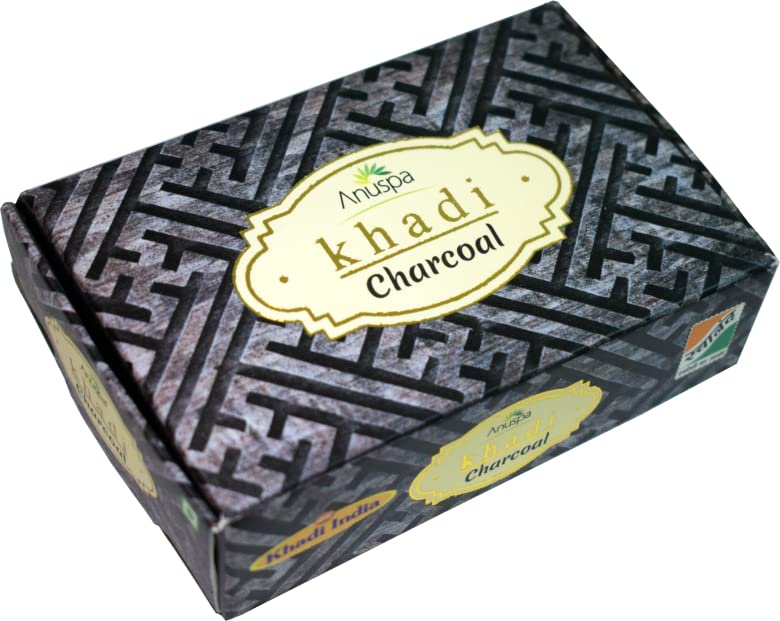 Anuspa Khadi Handcrafted Charcoal Soap - 3 Pack (125g Each) | Deep Cleansing Face & Body Soap for Oily, Acne-Prone Skin | Detoxifies, Removes Excess Oil & Smooths Skin | Perfect for Daily Skincare Routine & Spa Treatments