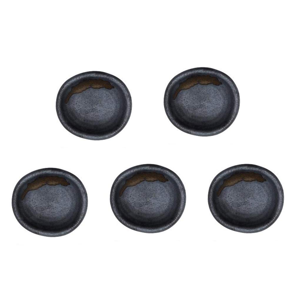 Vintage 3.5 Inch Black & Brown Porcelain Condiment Bowls - Set of 5 Small Serving Dishes for Soy Sauce, Dipping Sauces, Seasonings - Perfect for Asian Dining, Sushi Restaurants & Home Kitchen Use