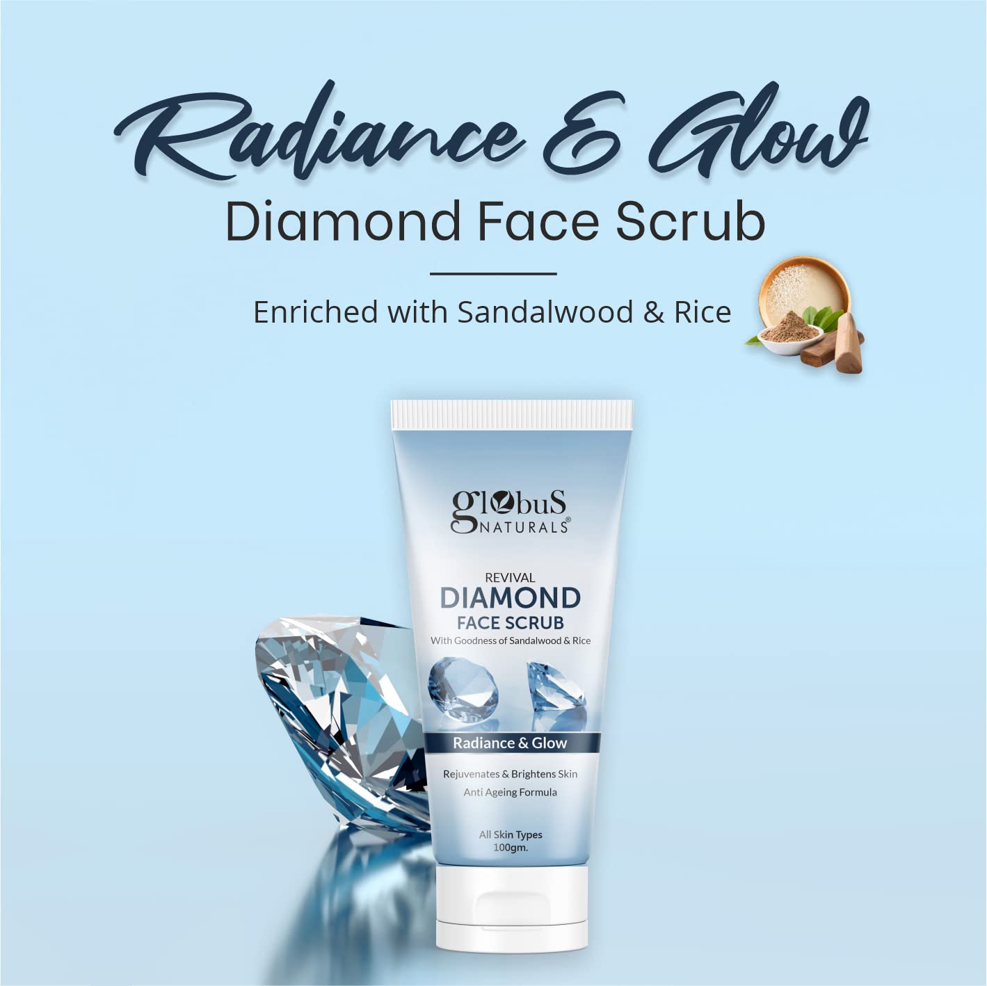 Globus Naturals Diamond Face Scrub & Face Pack Set - Brightening & Exfoliating Skincare Combo for Glowing Skin | Perfect for Daily Use & Spa Nights