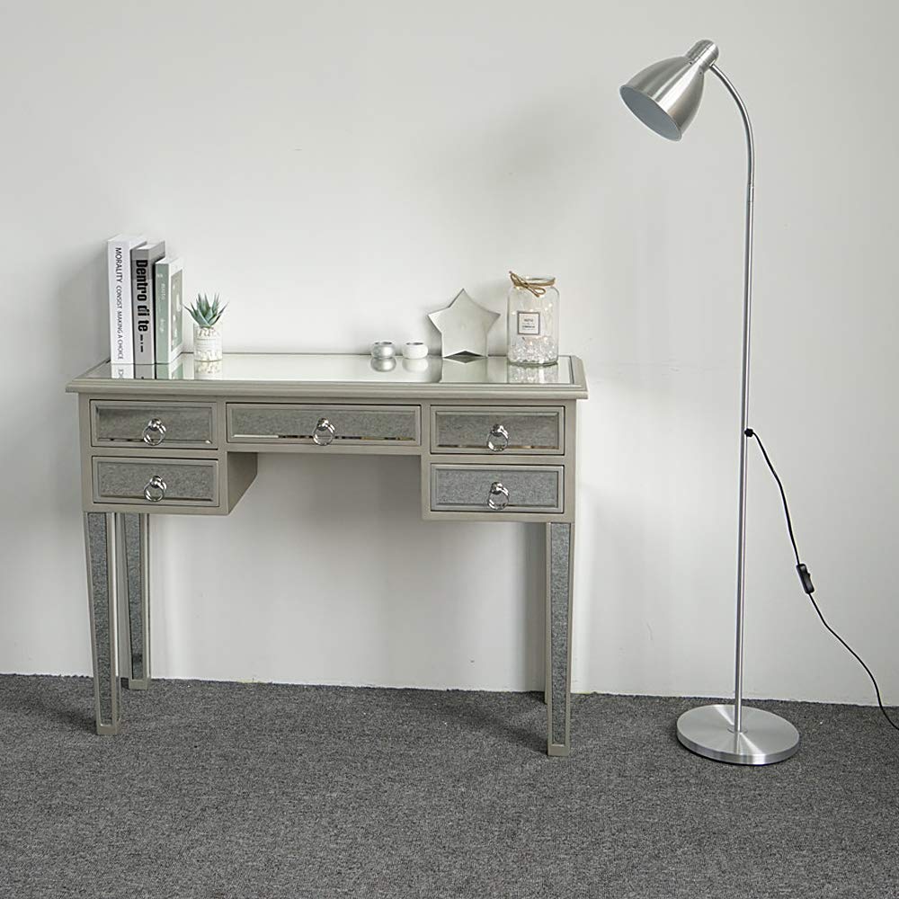 5-Drawer Mirrored Console Table with Antique Silver Finish - Elegant Entryway Sofa Table with Mirror Top for Hallway, Living Room & Bedroom Decor