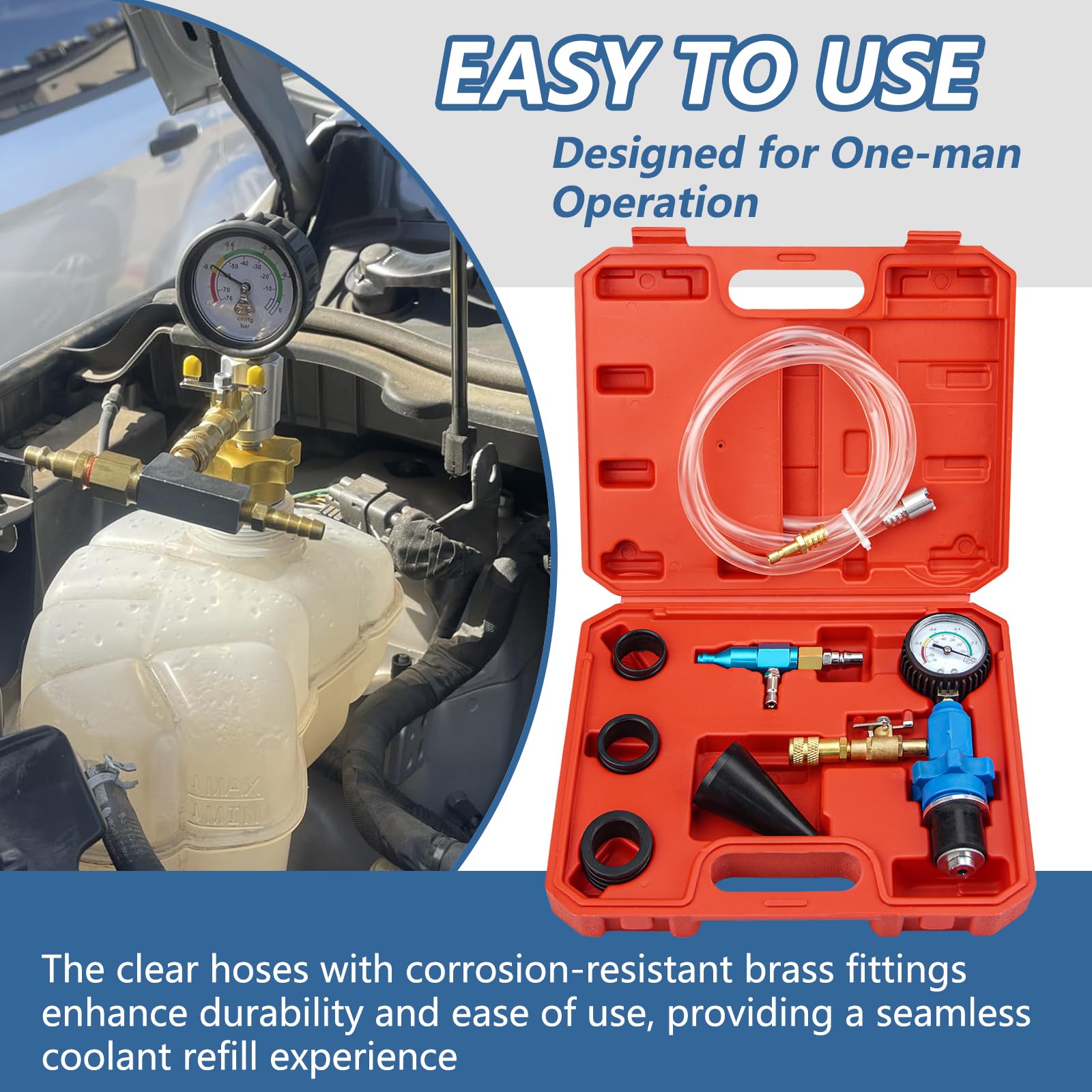 Automotive Cooling System Vacuum Purge & Refill Tool Kit - Radiator Coolant Filler Set with Pneumatic Vacuum for Antifreeze Change | Perfect for DIY Car Maintenance, Cooling System Flushes & Water Tank Repairs