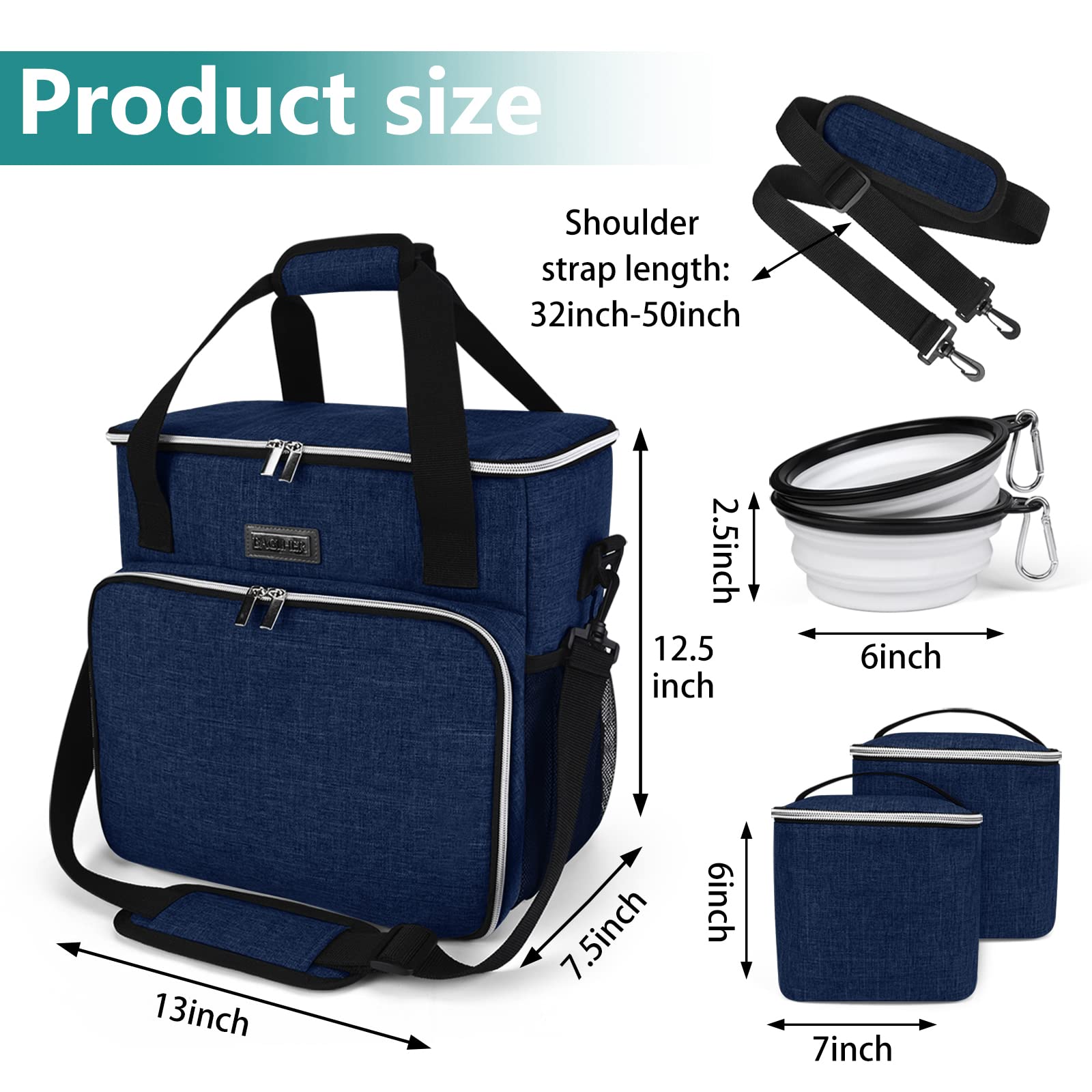 BAGLHER Pet Travel Bag with Bowls & Containers for Dogs - Dark Blue