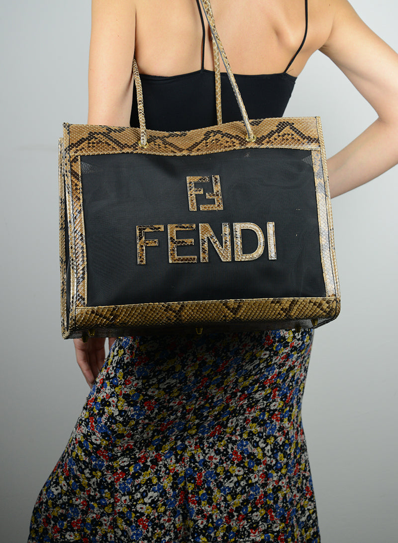 Fendi Python & Mesh Shopper Bag - Luxury Designer Handbag for Women, Perfect for Work, Travel & Everyday Use