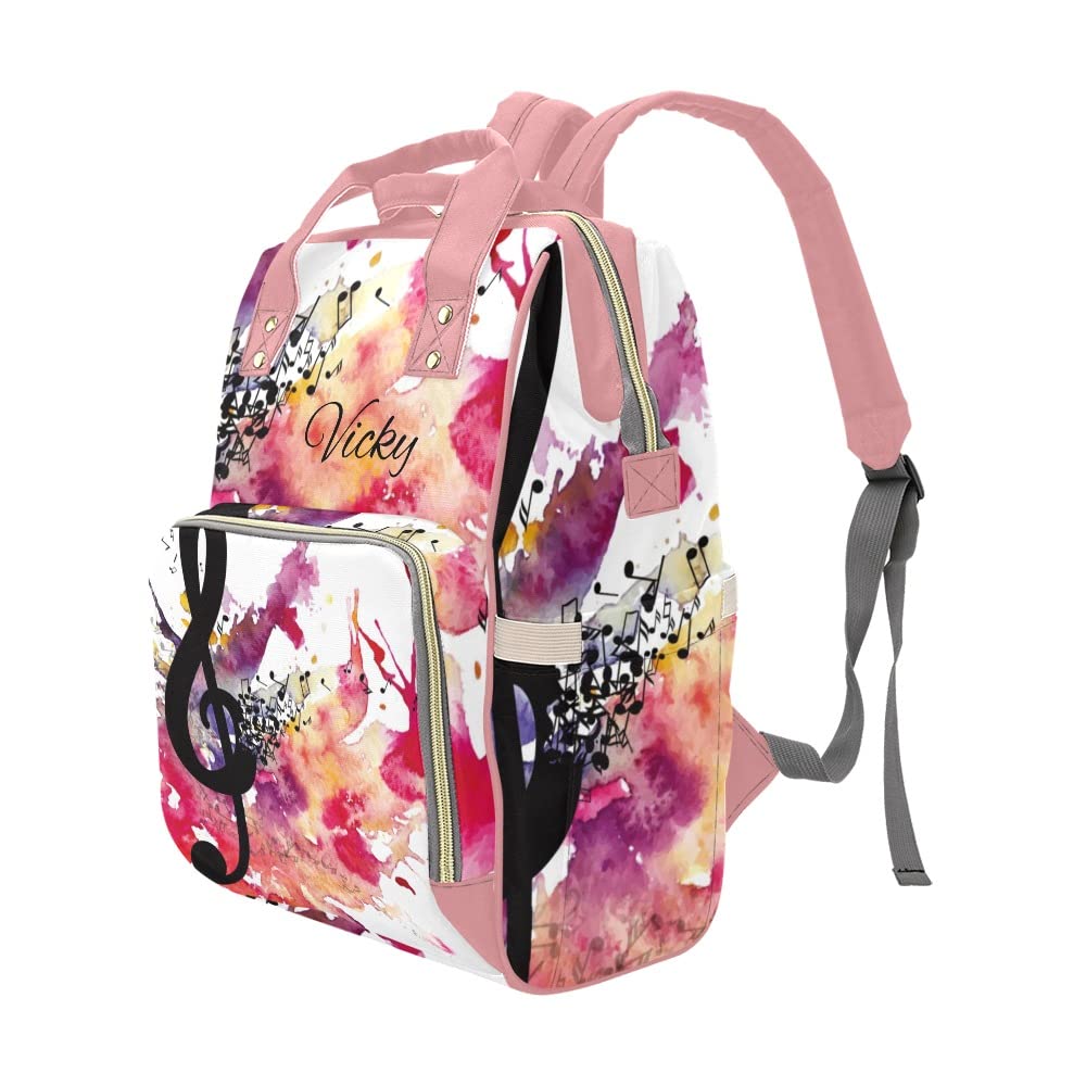 Personalized Diaper Bag with Music Notes & Clef Design - Custom Waterproof Nursing Tote & Maternity Backpack for Moms - Perfect for Travel, Outdoor & Everyday Use