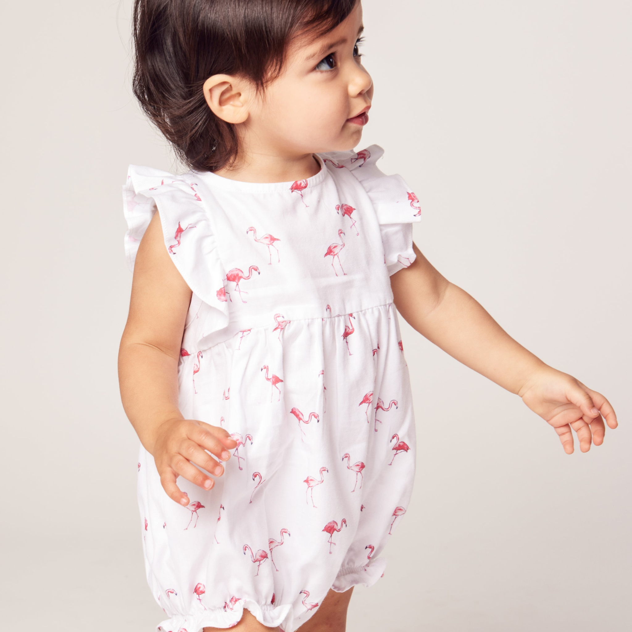 Adorable Baby's Twill Ruffled Romper with Flamingo Print - Perfect for Playdates, Photo Shoots & Summer Outfits
