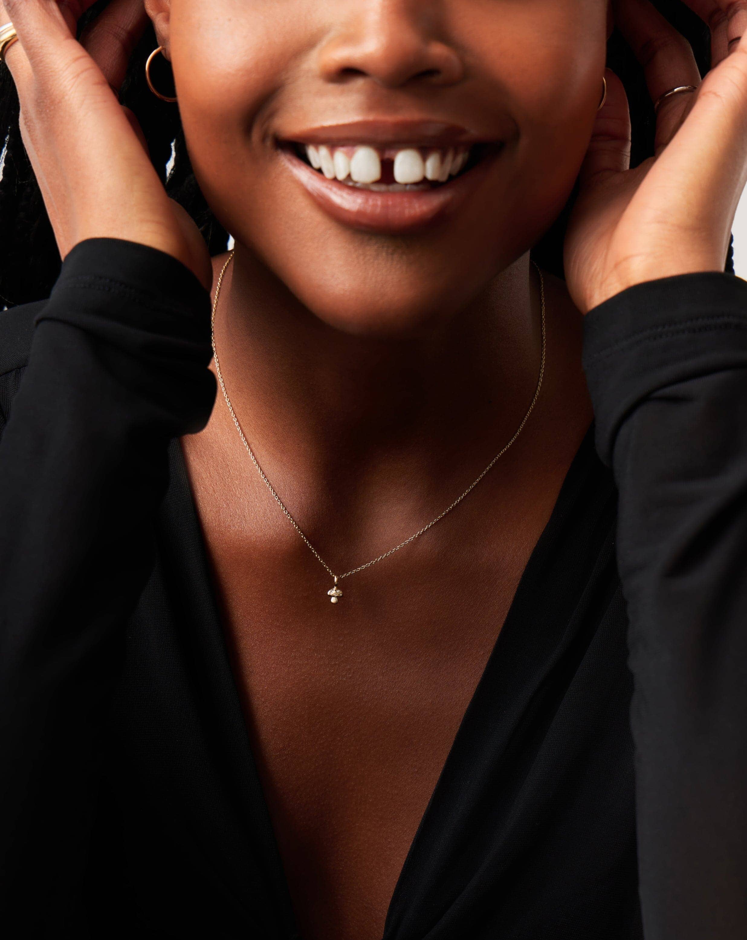 14K Solid Gold Diamond Mushroom Mini Pendant Necklace | Dainty Gold Jewelry for Women | Perfect Gift for Birthday, Anniversary & Everyday Wear