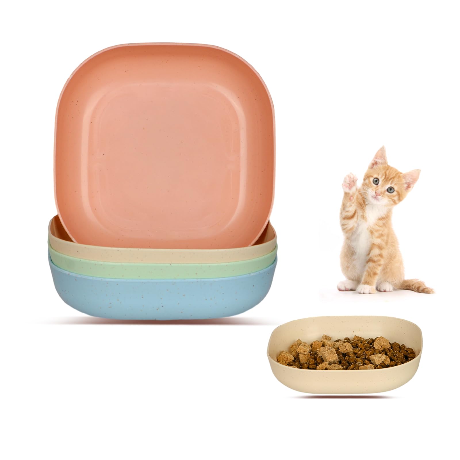 HMDZMR 6 Inch Shallow Cat Food Bowls - 4Pcs Whisker Fatigue Free Cat Dishes for Kittens & Short Legged Cats - Perfect for Wet Food & Easy Feeding at Home or Travel