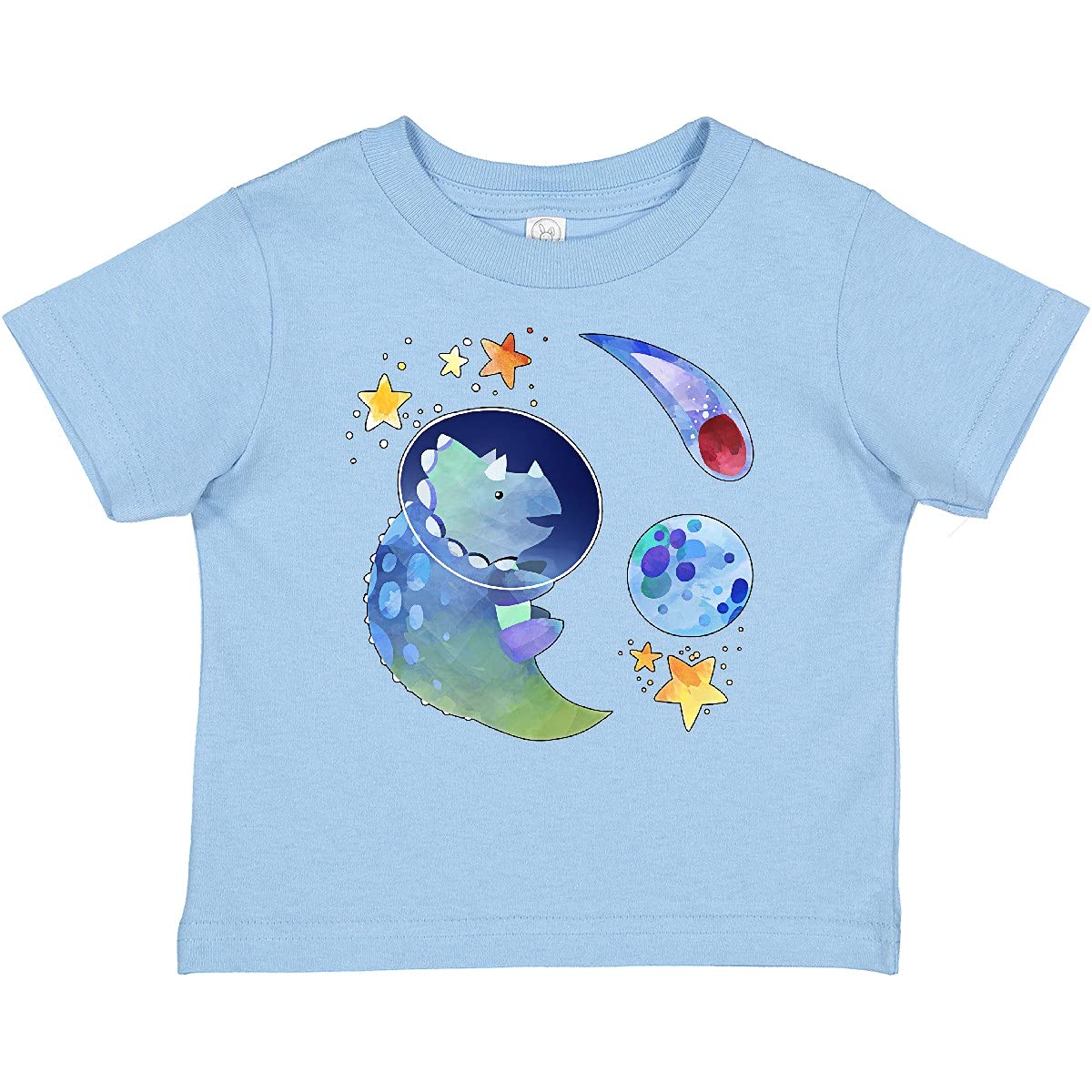 Inktastic Triceratops in Space with Planets and Stars Baby T-Shirt - Cute Dinosaur Graphic Tee for Toddlers & Infants - Perfect for Playdates, Daycare, and Space-Themed Birthday Parties