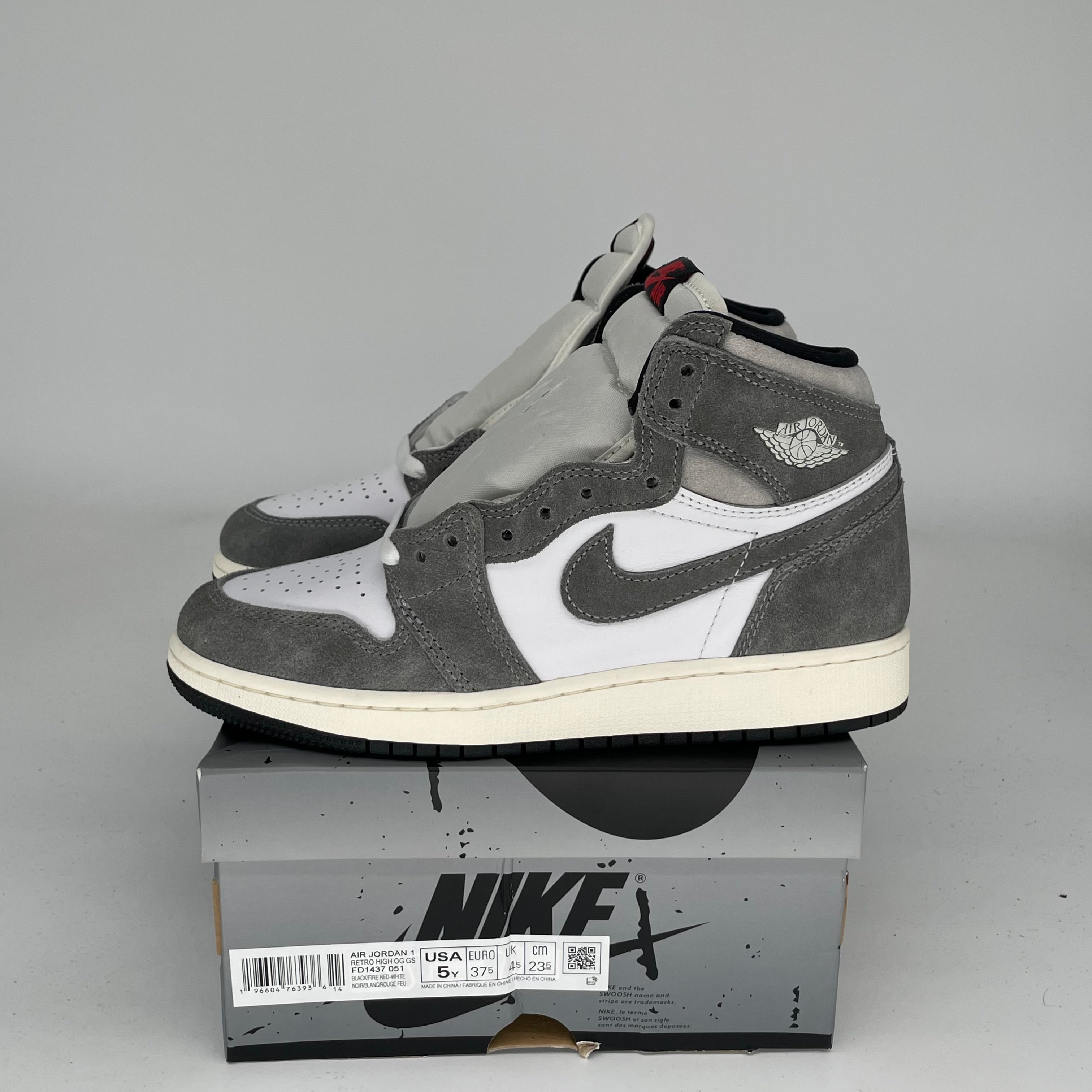 Air Jordan 1 Washed Black Sneakers - Size 5Y (FD1437-051) - Retro Basketball Shoes for Kids - Perfect for School, Sports & Streetwear Fashion
