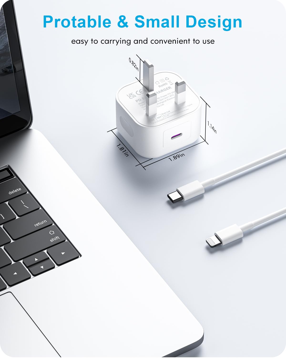 Apple MFi Certified 20W Fast Charger with 2M Lightning Cable - 2 Pack USB C Power Adapter for iPhone 14 Pro/13/12/11/X/8 & iPad - Perfect for Home, Office, and Travel Charging