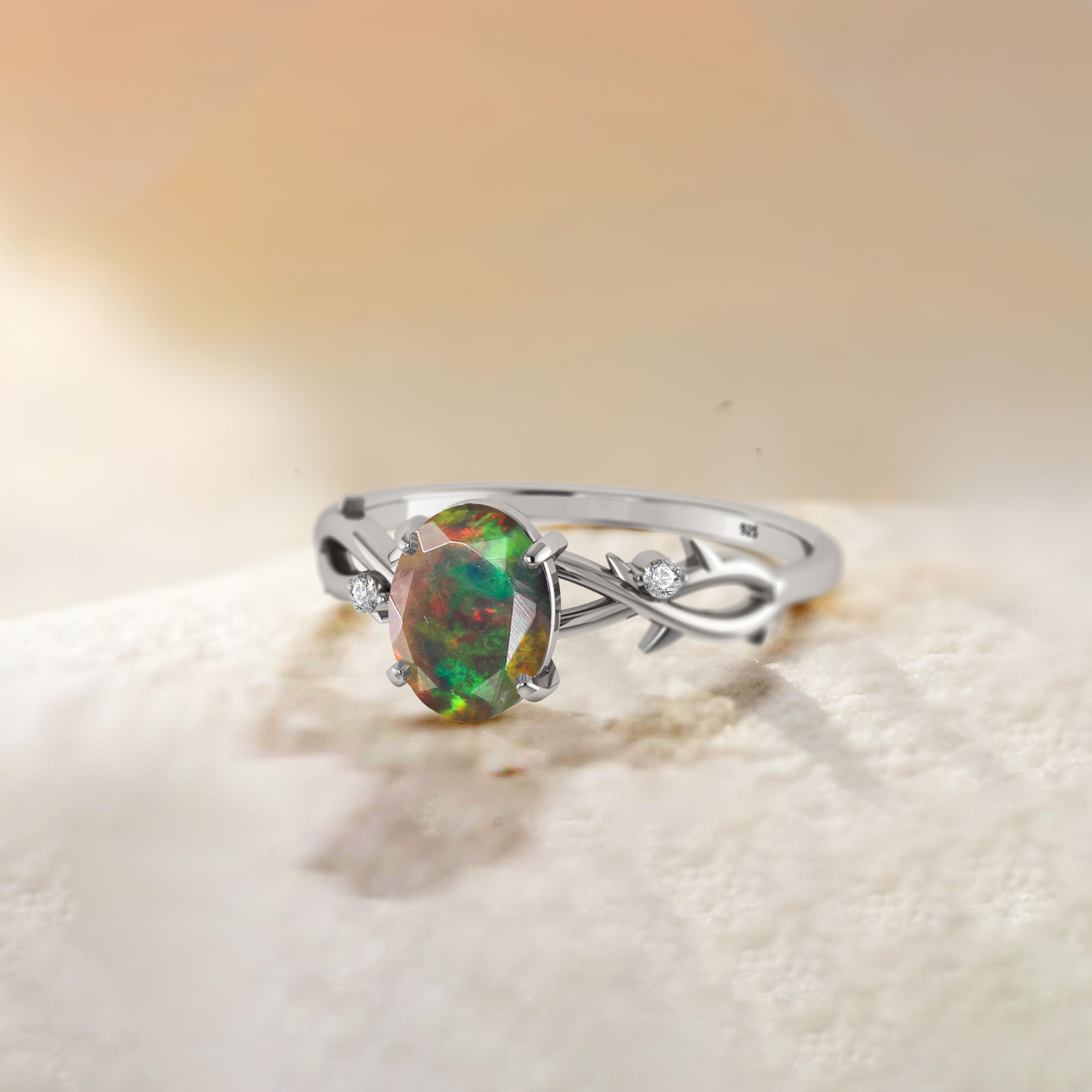 Natural Black Opal & Diamond Crossover Solitaire Ring for Women | Elegant Wedding, Engagement & Anniversary Jewelry Gift