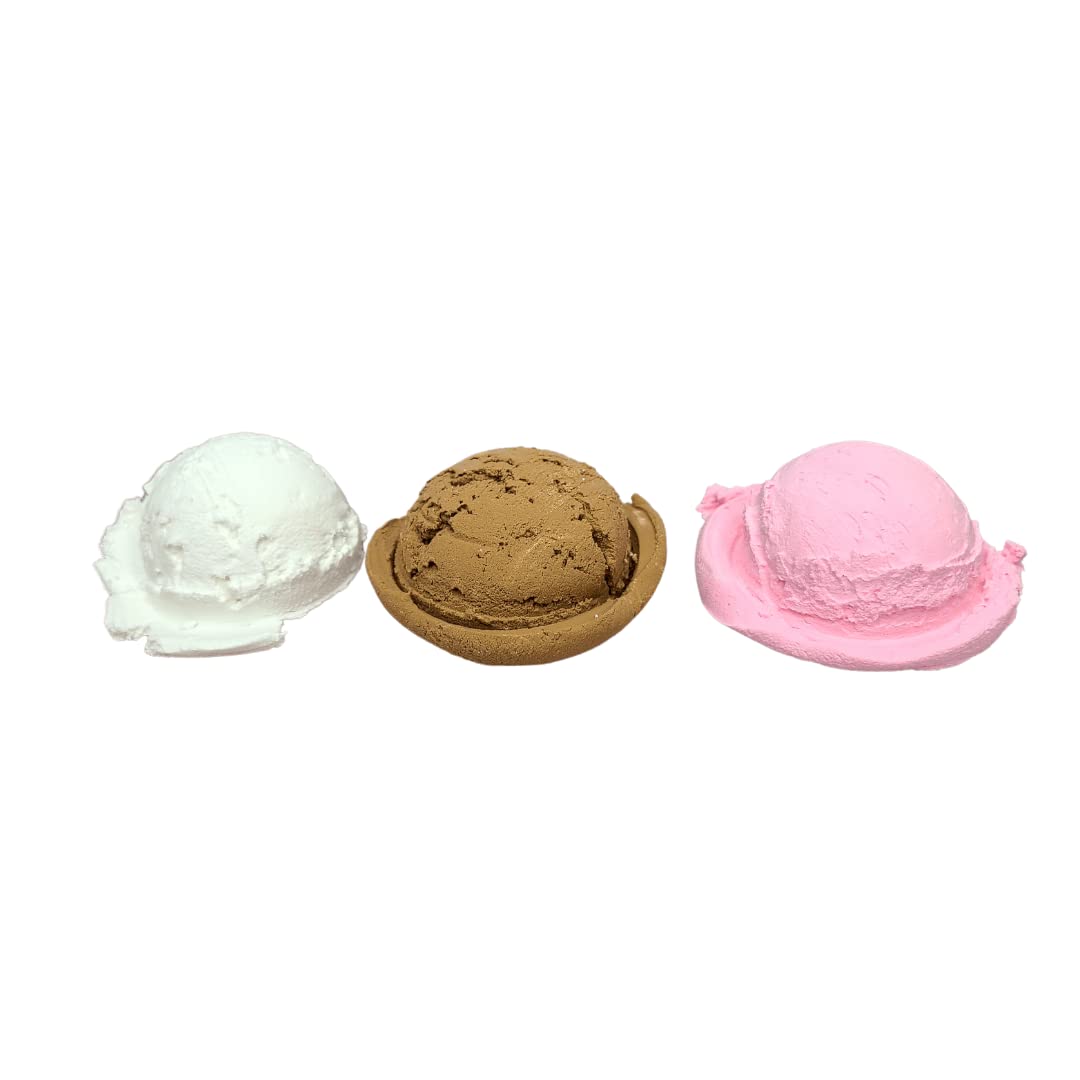 Set of 3 Fake Ice Cream Scoops - Summer Party Decorations, Tiered Tray Decor, Faux Neapolitan Ice Cream Bar Accessories - Perfect for Dessert Displays, Coffee Shops & Summer Themed Events