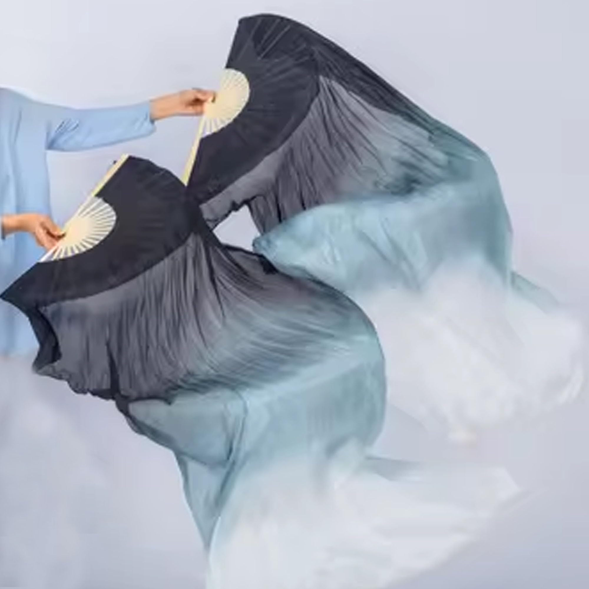 Handmade Silk Belly Dance Fan Veils - Long Bamboo Fans for Women Performances