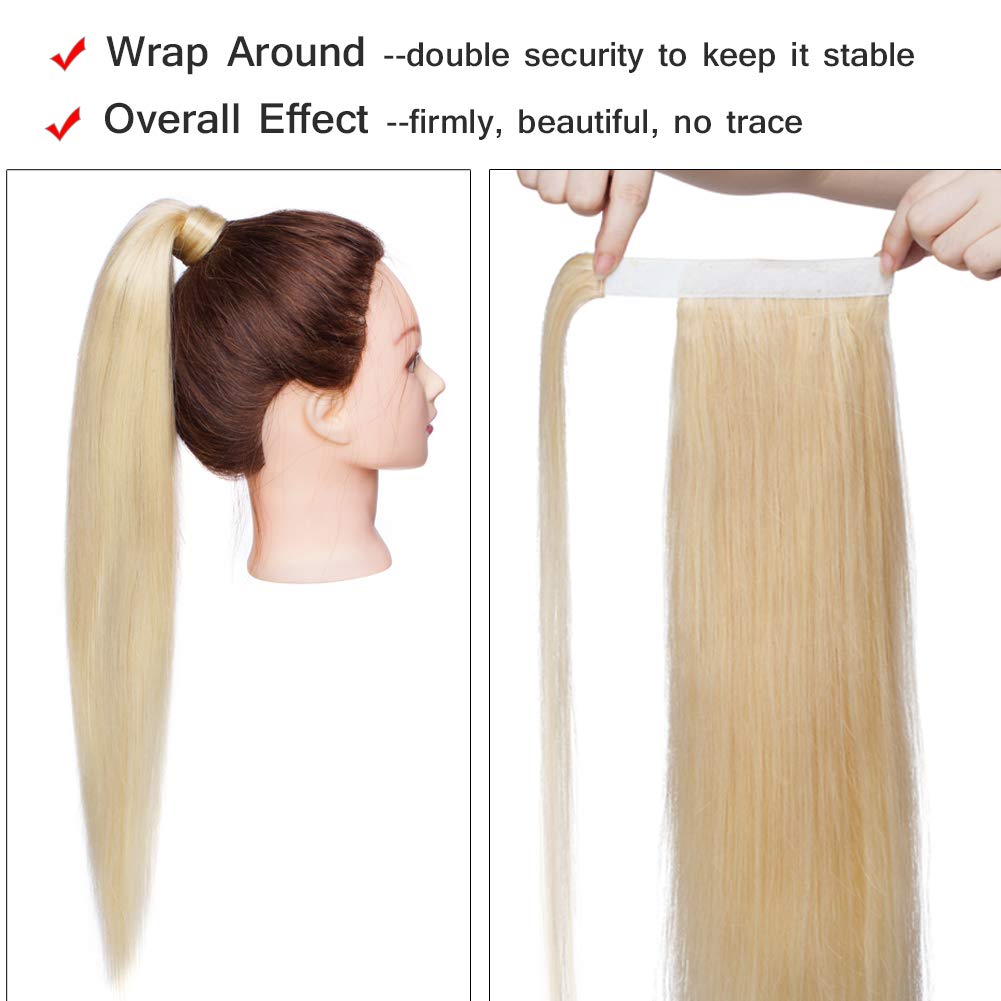Blonde Remy Human Hair Clip-in Ponytail Extensions - 22 Inch Straight One Piece Hairpiece with Comb Binding for Women (#613 Bleach Blonde) | Perfect for Parties, Weddings & Everyday Styling