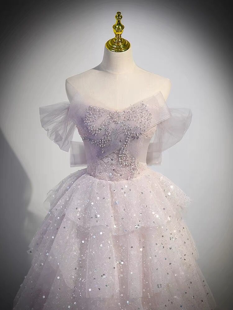 Elegant Light Pink A-Line Shiny Tulle Long Prom Dress for Women - Perfect for Birthday Parties, Homecoming, and Formal Events - Style J3085
