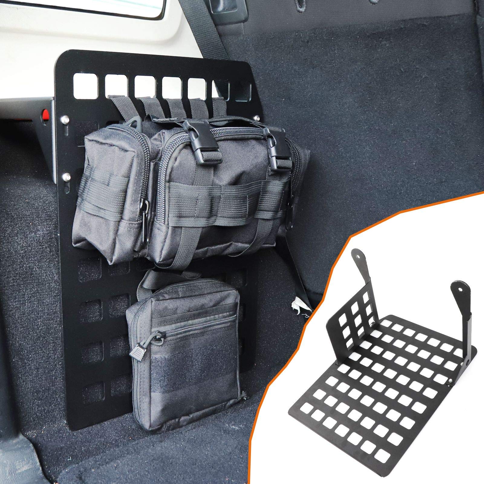 Metal MOLLE Storage Trunk Organizer & Cargo Rack Shelf for 2007-2018 Jeep Wrangler JK & Unlimited 4-Door (Driver Side) - Heavy Duty Vehicle Storage Solution for Off-Road Adventures & Camping Gear Organization
