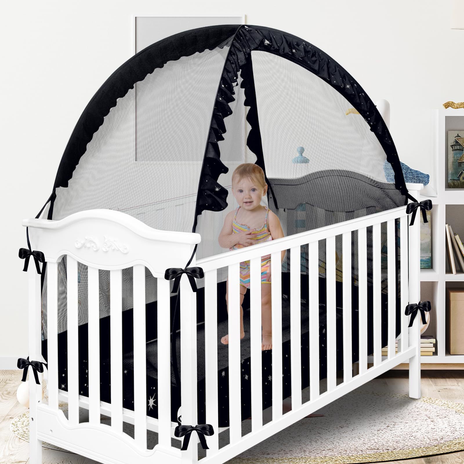 **Daksha Baby Pack N Play Tent with Glowing Stars - Pop Up Crib Tent for Toddler Safety, Breathable Mesh & Mosquito Net for Infant Security | Perfect for Travel, Camping & Indoor Play**