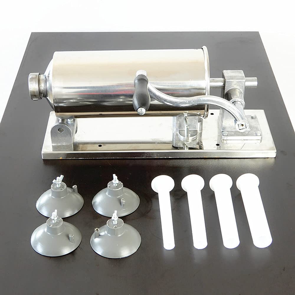 Stainless Steel Manual Sausage Stuffer - Horizontal Meat Filler with 3 Nozzles for Homemade Salami, Bratwurst & Kielbasa | Hand Operated Sausage Maker Machine for Kitchen & BBQ Parties
