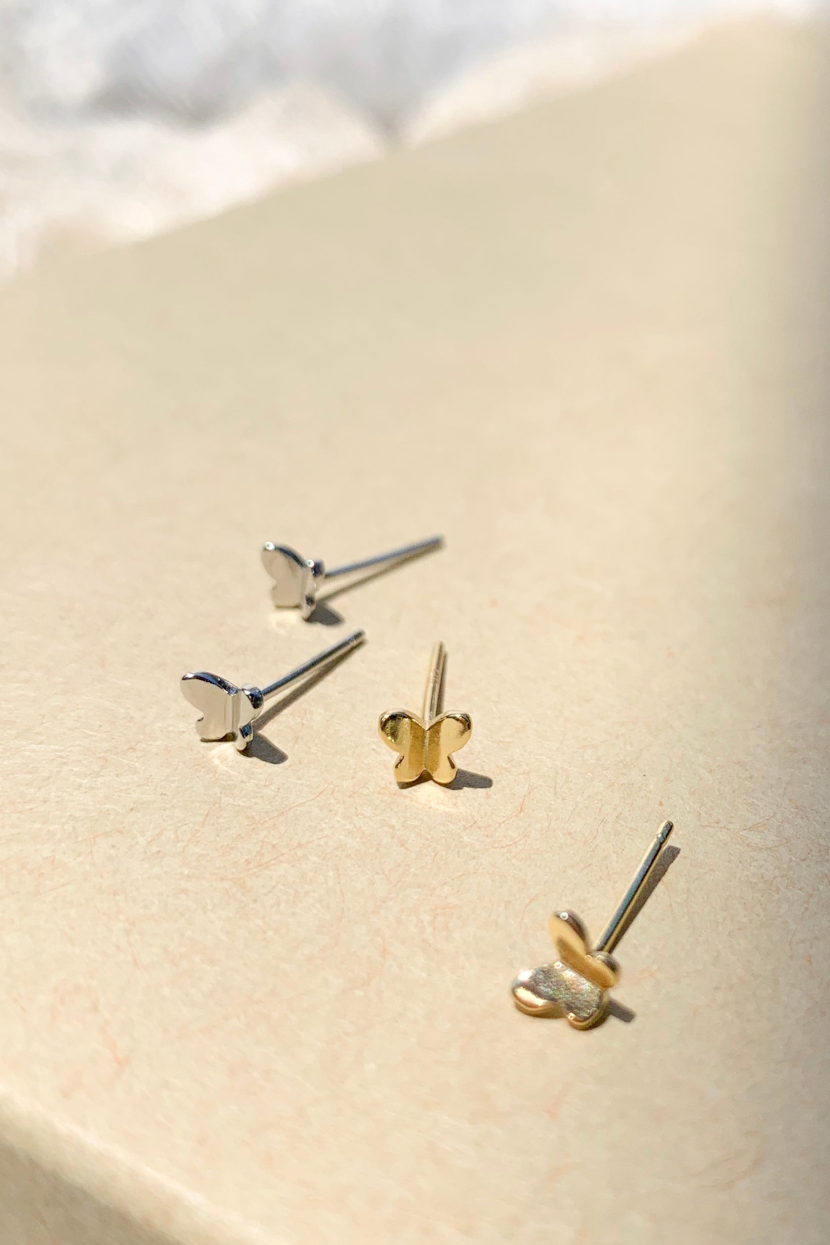 14K Gold Plated Silver Butterfly Tiny Earrings for Women - Dainty Stud Earrings for Bridal Party Gifts, Wedding, Anniversary & Everyday Wear