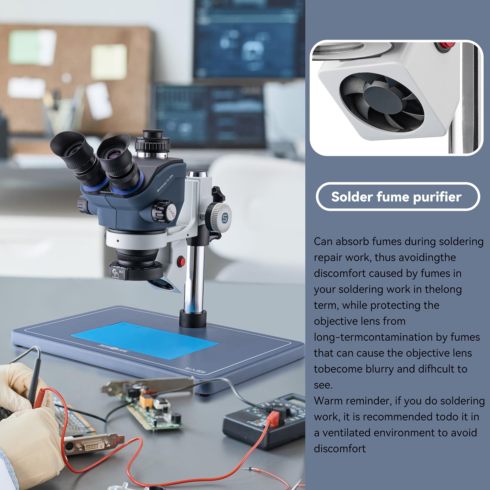 Professional Trinocular Stereo Microscope 7X-50X Magnification with WF10x23 Eyepieces - Ideal for Electronics Repair, Soldering, PCB Inspection & Lab Research