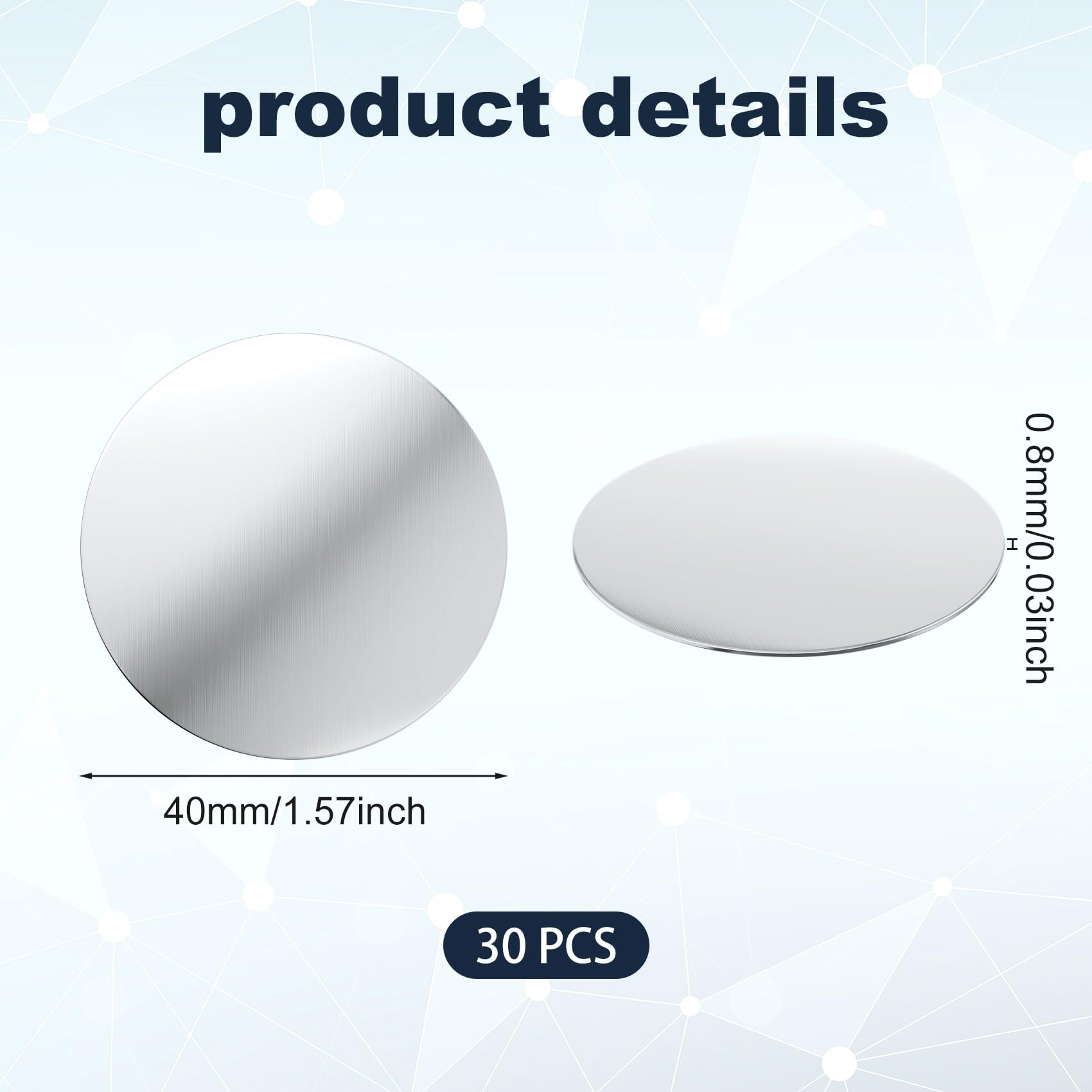 30pcs 40mm Universal Round Metal Phone Disk for Magnetic Car Phone Holder - Self-Adhesive Silver Stickers for Phone Mounting (Perfect for Car Dashboard, Office Desk & Home Use)