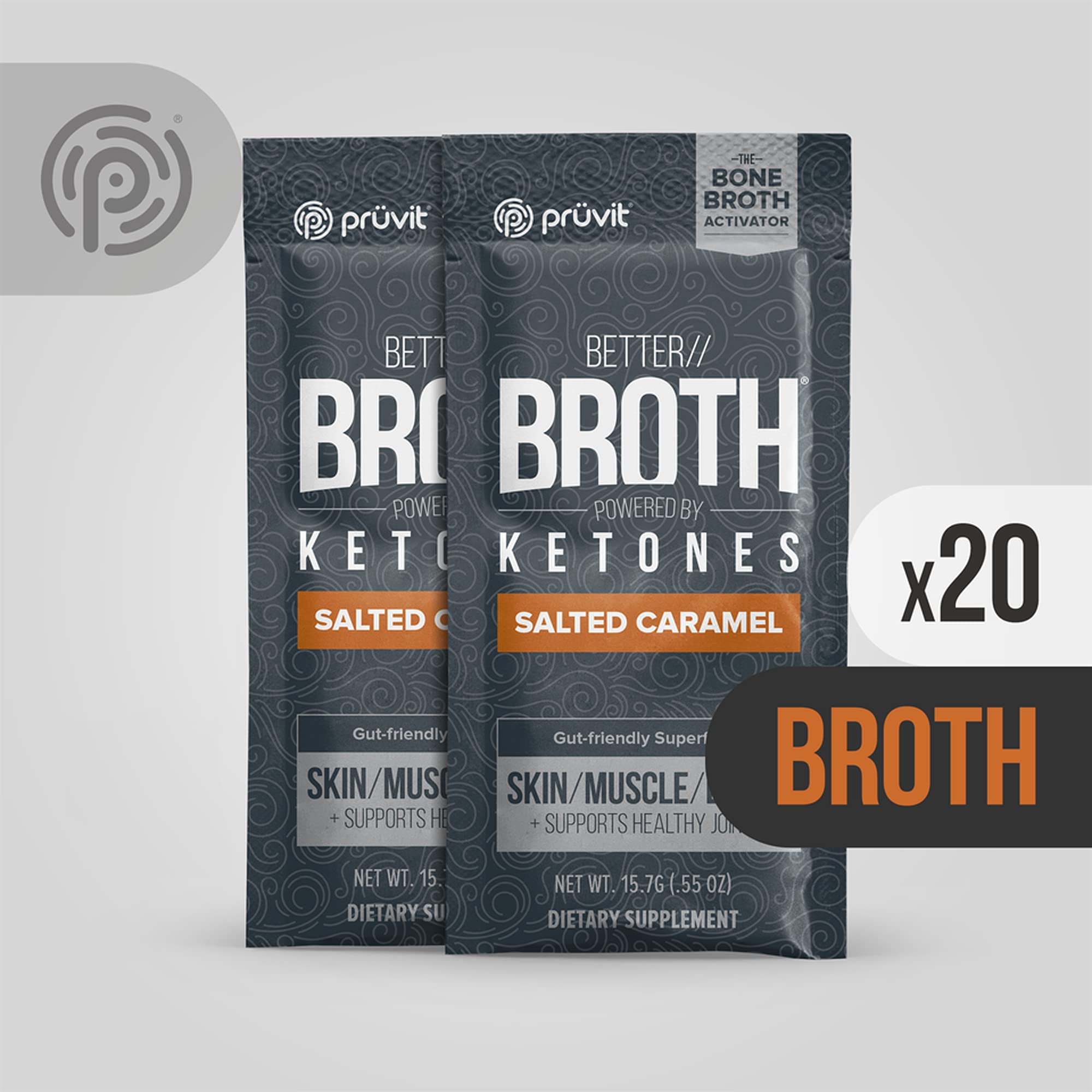 Pruvit Better Broth Salted Caramel - 20 Count Pack for Joint Support, Muscle Recovery & Skin/Hair Health | Keto-Friendly Collagen Drink Mix for Active Lifestyle & Wellness Routine