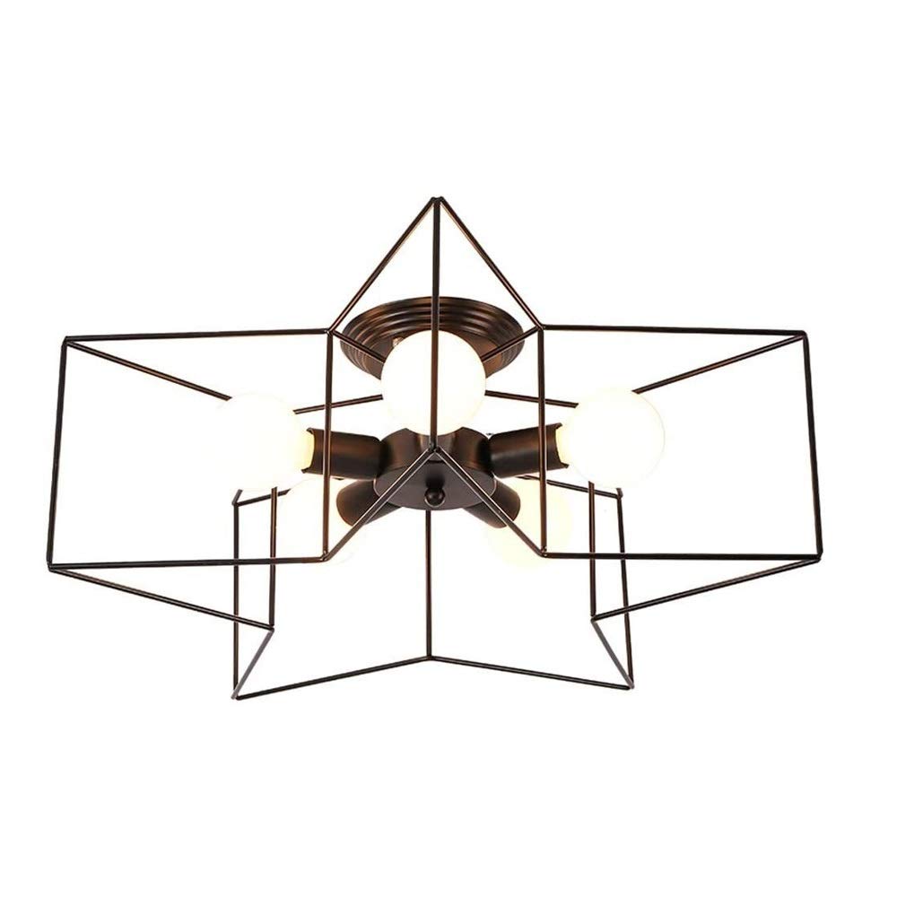 Vintage Wrought Iron 5-Pointed Star Chandelier - LED Ceiling Light Fixture for Living Room, Bedroom, Dining Room & Kids Room - Rustic Home Decor Lighting for Farmhouse, Cottage & Boho Style Interiors