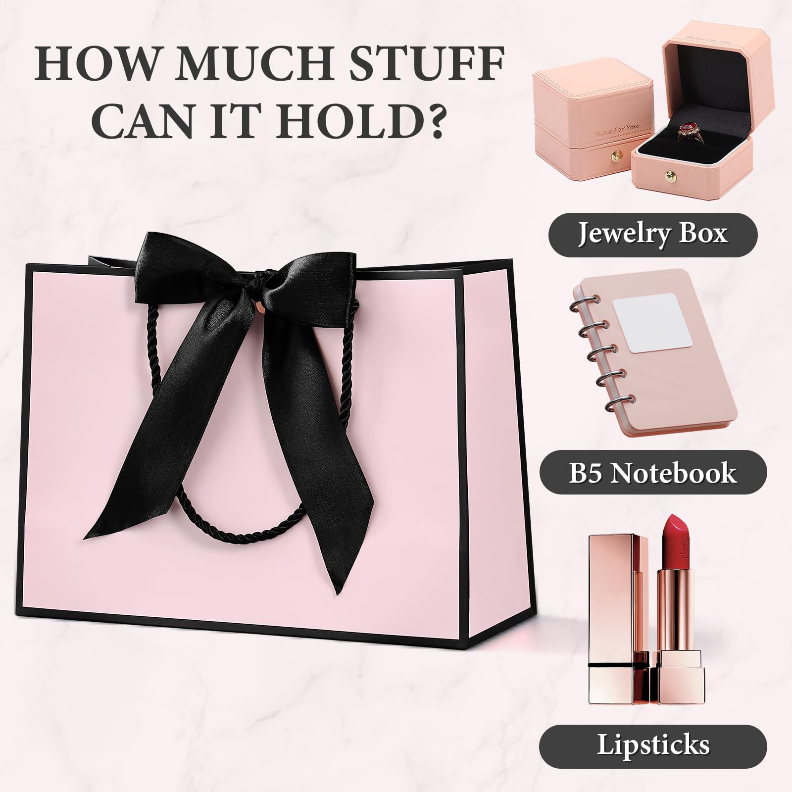 Premium JMANNI Gift Bags Set - 2 Pack Medium Size Gift Bags with Tissue Paper, Bow Ribbon & Handles (11