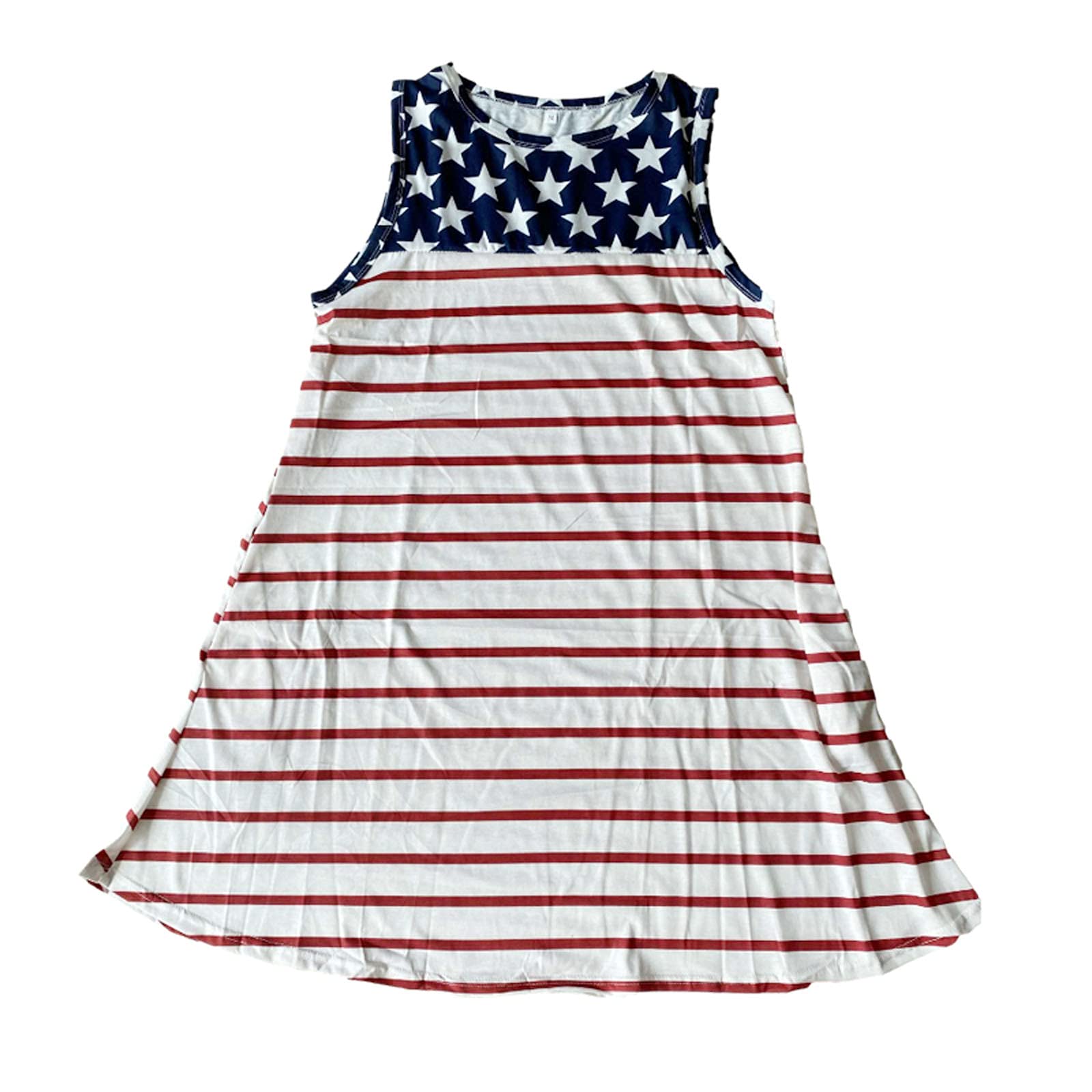 2022 Women's Summer Dresses - 4th of July Independence Day Sleeveless Tank Mini Dress with Stripe Star Print | Perfect for Beach Parties, BBQ Gatherings & Patriotic Celebrations