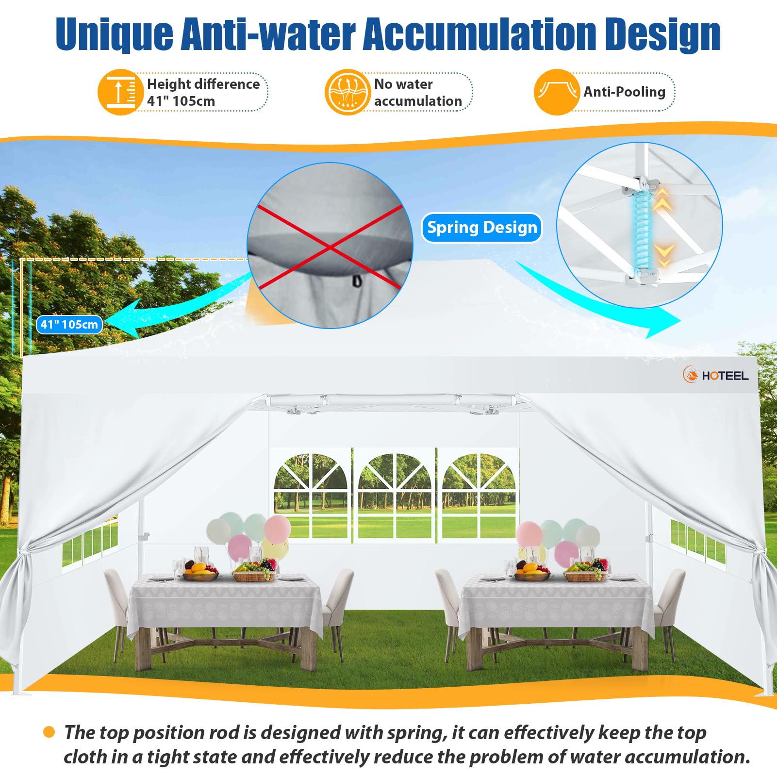HOTEEL 10x15 Heavy Duty Pop Up Canopy Tent with 4 Sidewalls - Easy Setup Hexagonal Frame Commercial Gazebo for Outdoor Events, Weddings & Parties - Includes Roller Bag & Sand Bags (White) - Perfect for Backyard Gatherings, Farmers Markets & Beach Outings