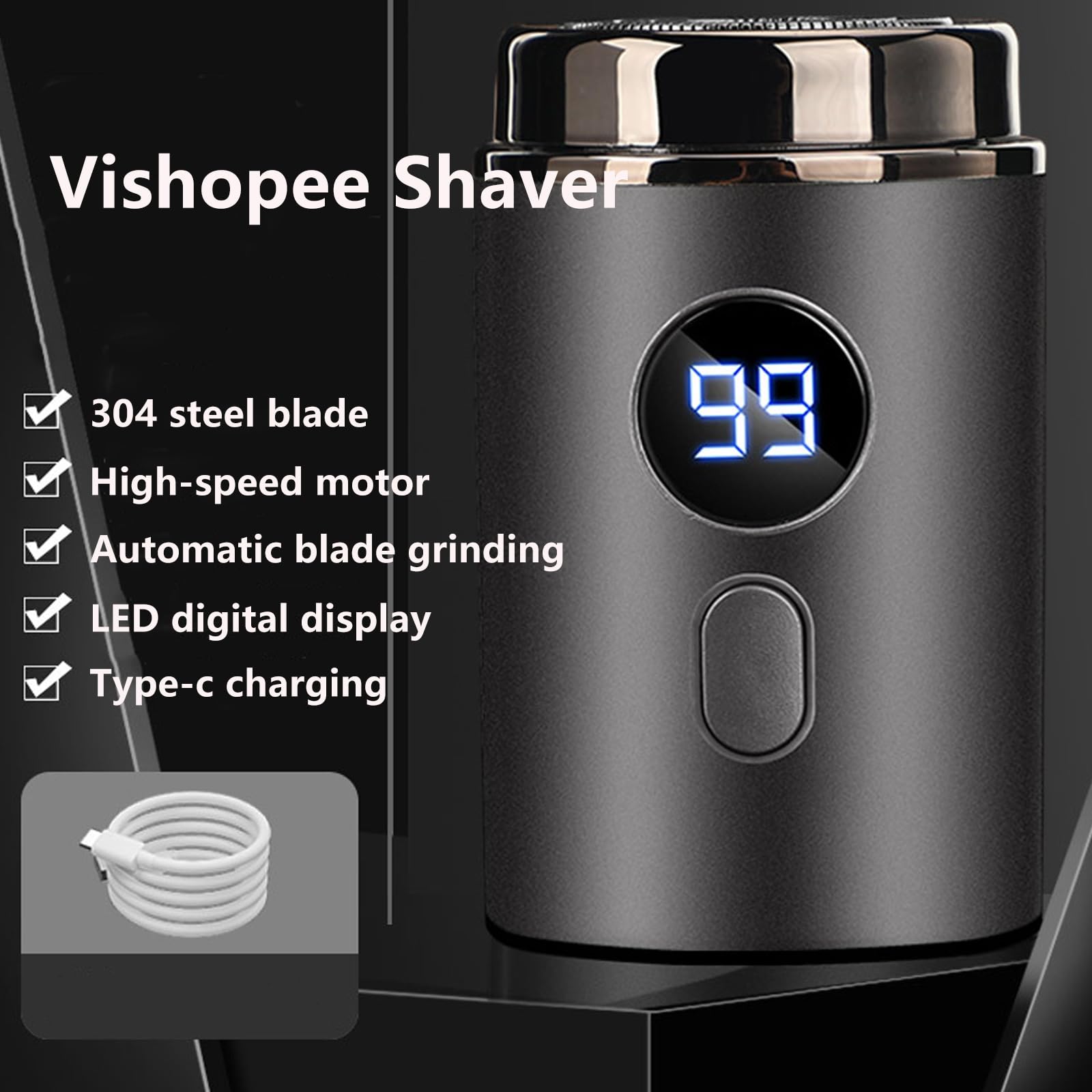 Vishopee Mini Portable Electric Shaver for Men - 2025 Upgraded USB Rechargeable Travel Razor - Blue - Perfect for Home, Office & On-the-Go Grooming