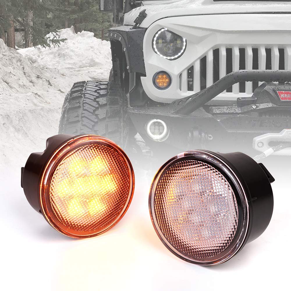 Xprite Amber LED Turn Signal Lights - Clear Lens, Plug & Play Installation with Parking Light Function - Compatible with 2007-2018 Jeep Wrangler JK & Unlimited - Upgrade Your Off-Road Adventure & Daily Driving Safety