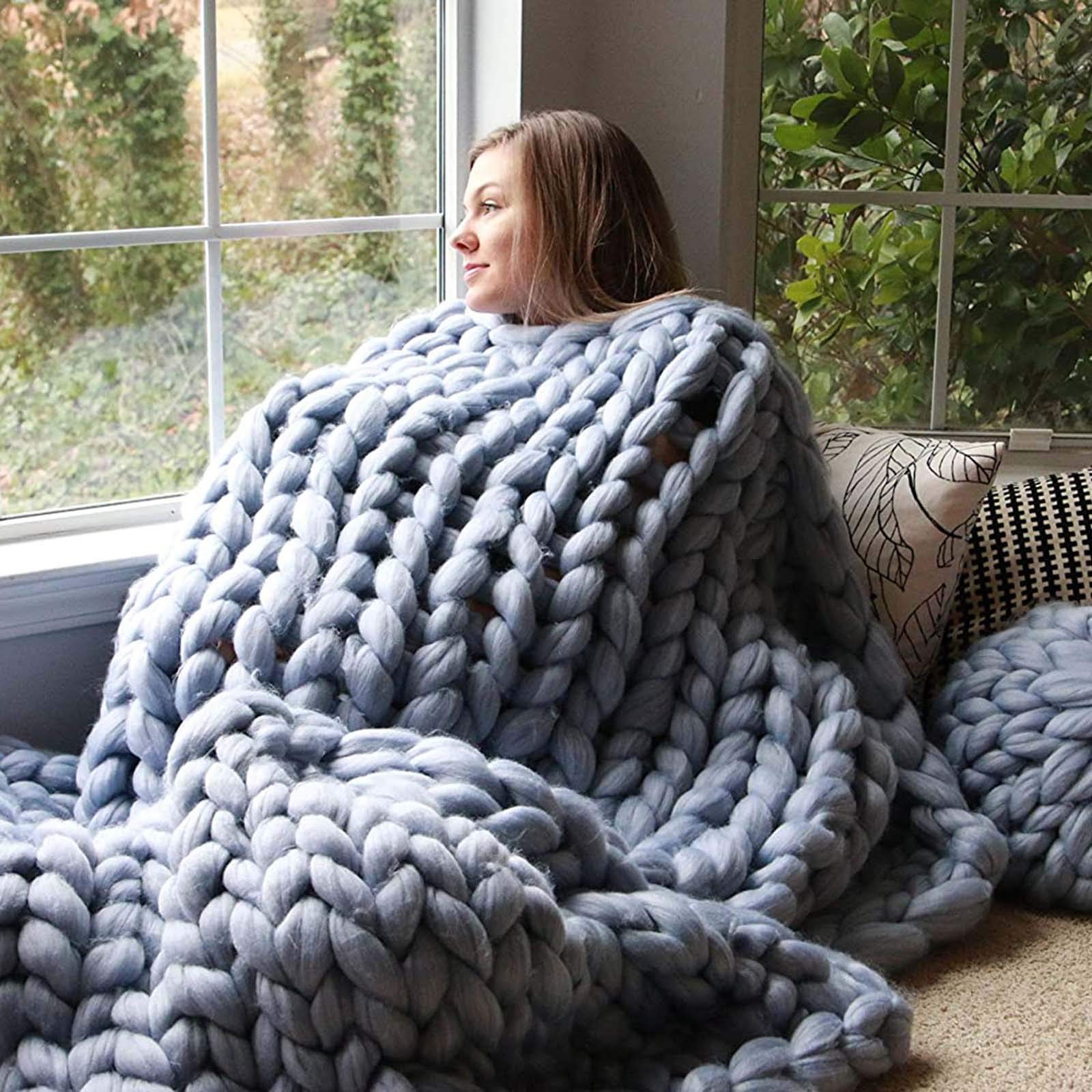 Soft Chunky Knit Throw Blanket for Bed & Sofa - Cozy Decorative Couch Blanket for Living Room, Bedroom & Winter Nights - RPFF Knitted Blanket