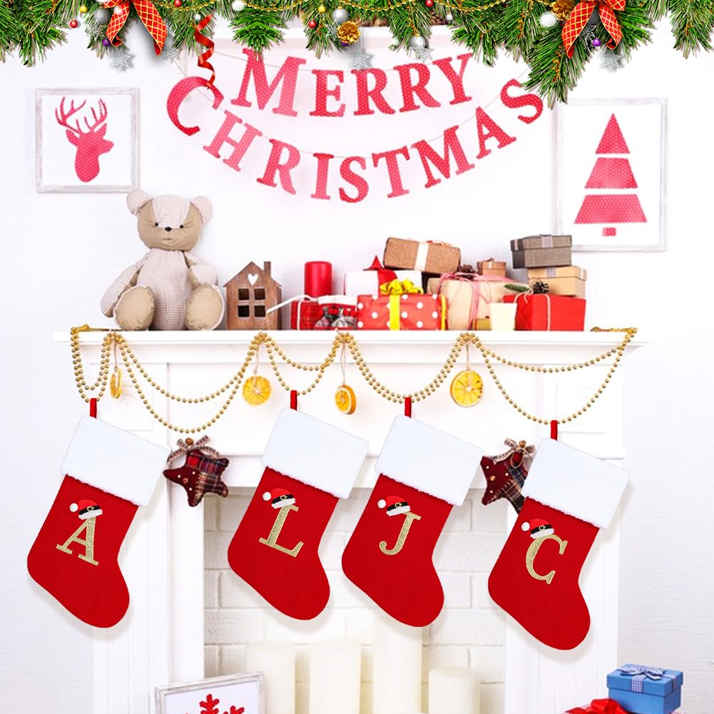 Personalized 20 Inch Monogram Christmas Stockings with Red Velvet & White Plush Cuffs - Custom Family Holiday Decor for Fireplace, Xmas Tree, and Festive Home Decorations