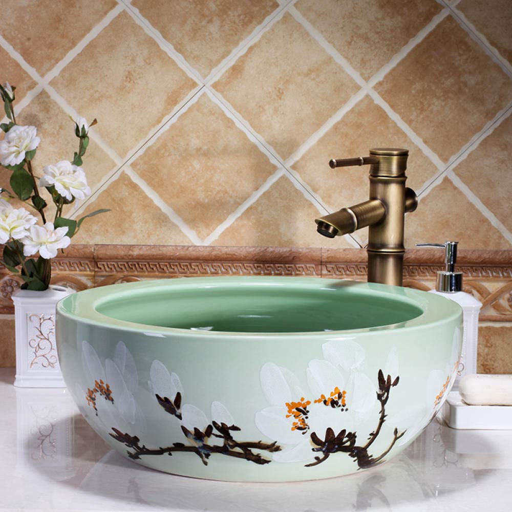 SHAWLA Ceramic Vessel Sink - Modern Waist Drum Shape Bathroom Basin for Countertop Installation | Perfect for Powder Rooms, Guest Baths & Luxury Master Baths