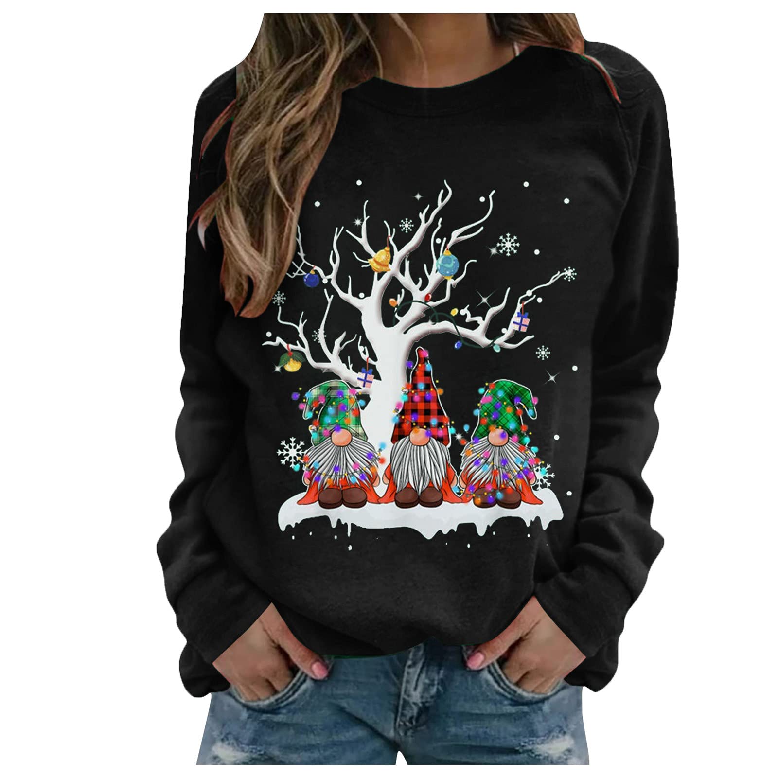Christmas Print Oversized Sweatshirt for Women - Cozy Winter Pullover for Holiday & Casual Wear