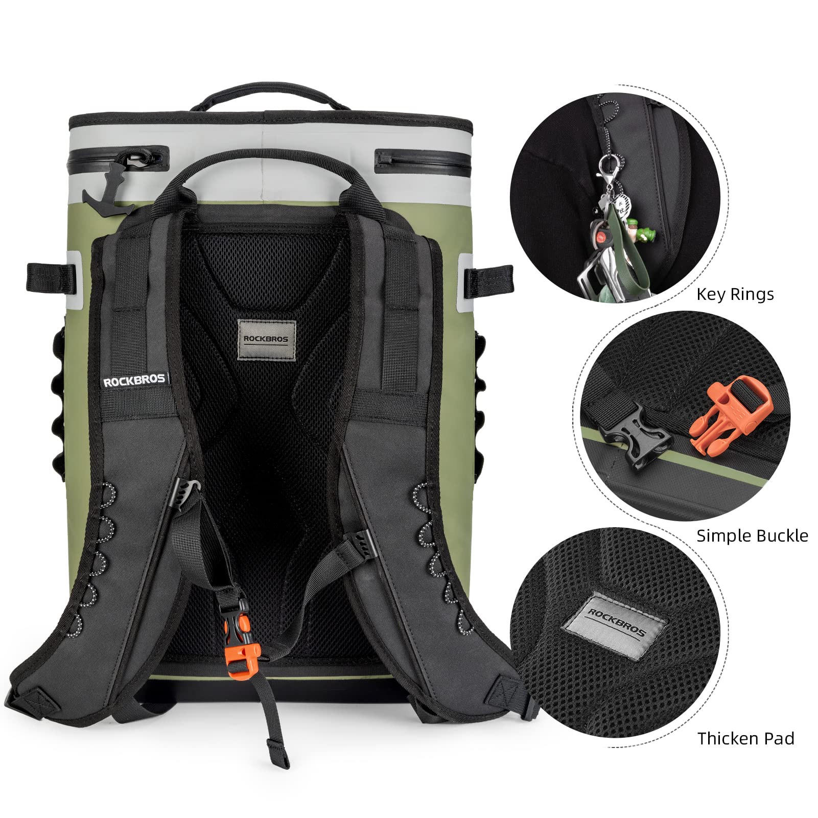 ROCKBROS Leak-Proof Insulated Backpack Cooler - 36 Can Waterproof Soft-Sided Cooler Bag for Camping, Fishing, Picnics & Outdoor Adventures | Perfect for Beach Trips, Tailgating & Road Trips