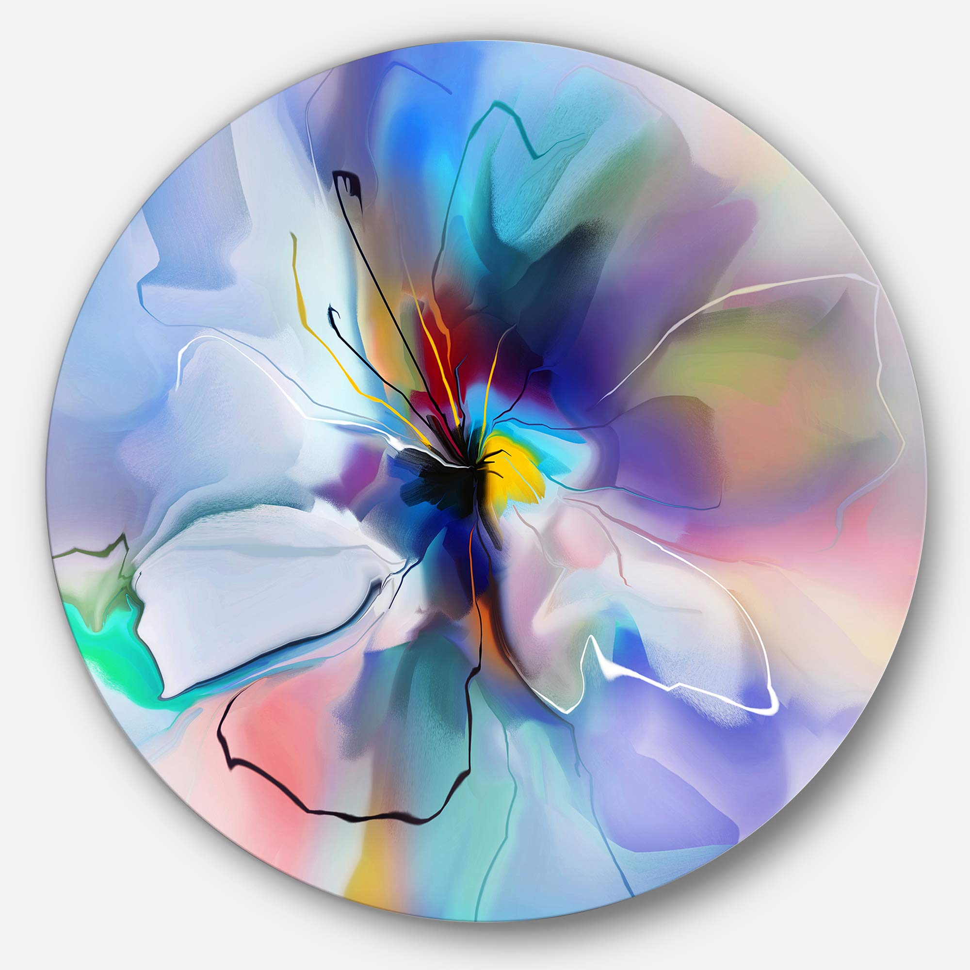 DesignArt Round Metal Wall Art - Abstract Creative Blue Flower Extra Large Floral Decor for Living Room, Bedroom & Office | Modern Home Decor