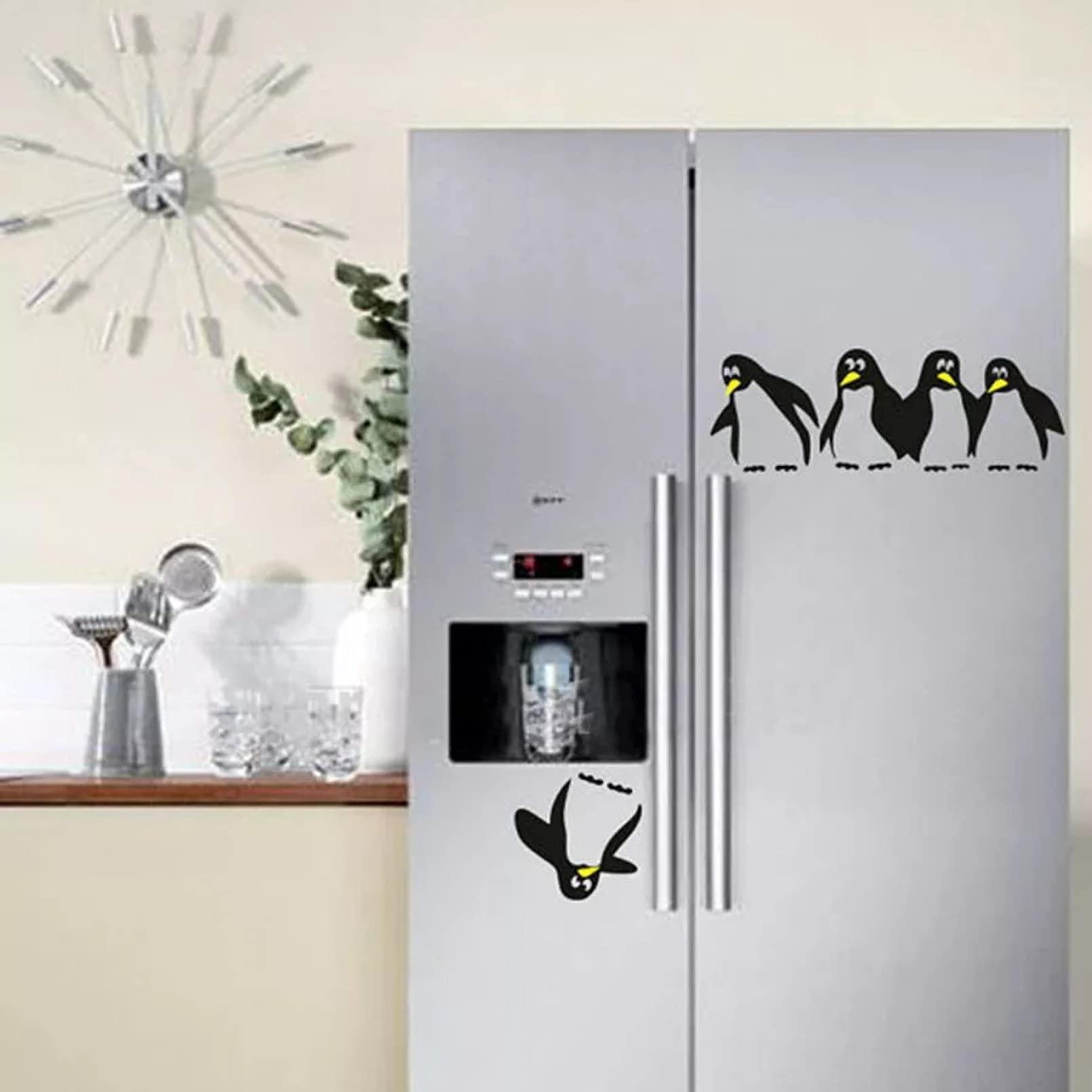 Funny Penguin Fridge Stickers - White Edge Decals for Kitchen & Car
