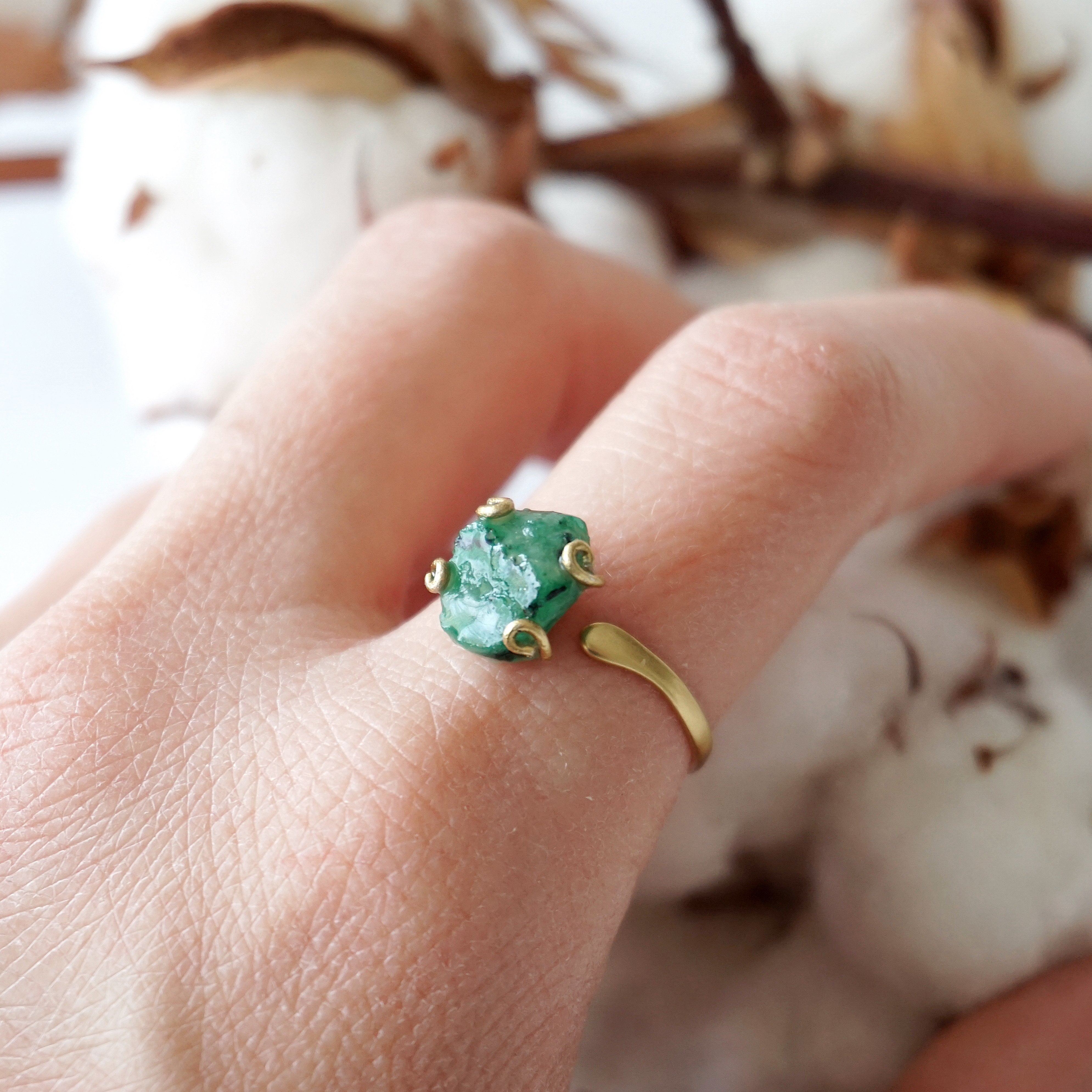 14K Gold Filled Adjustable Emerald Ring for Women - Elegant Stackable Jewelry Gift for Birthday, Anniversary & Valentine's Day