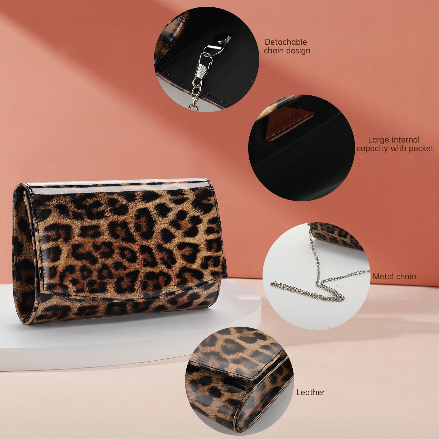 WALLYN'S Women's Patent Leather Wallet - Fashion Clutch Purse & Evening Handbag - Solid Color Crossbody Bag for Parties, Dinner Dates & Special Occasions