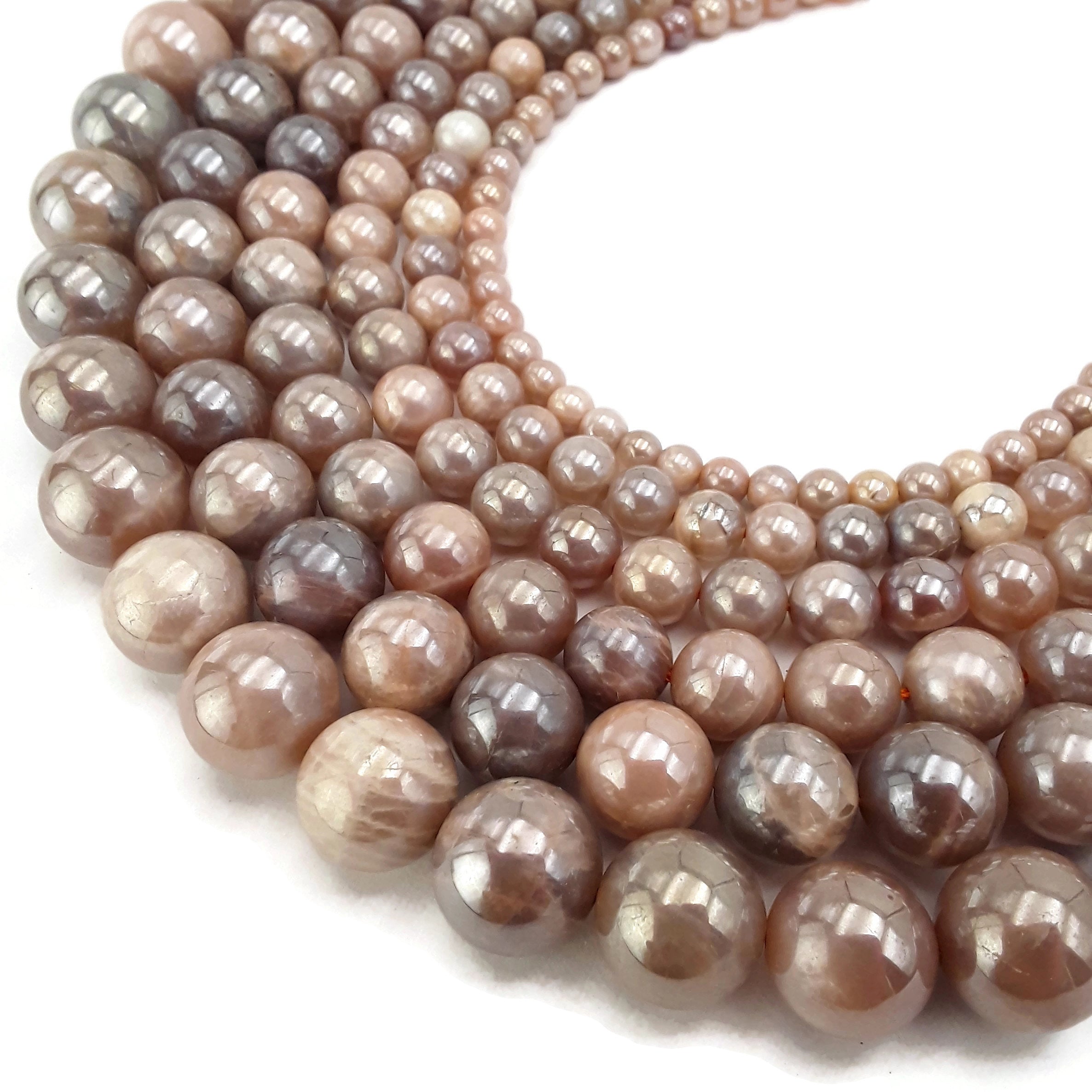 Premium Coated Peach Moonstone Smooth Round Beads - 6mm, 8mm, 10mm, 12mm, 14mm, 16mm Sizes - 15.5 Inch Strand for Jewelry Making, DIY Crafts, and Healing Crystal Bracelets